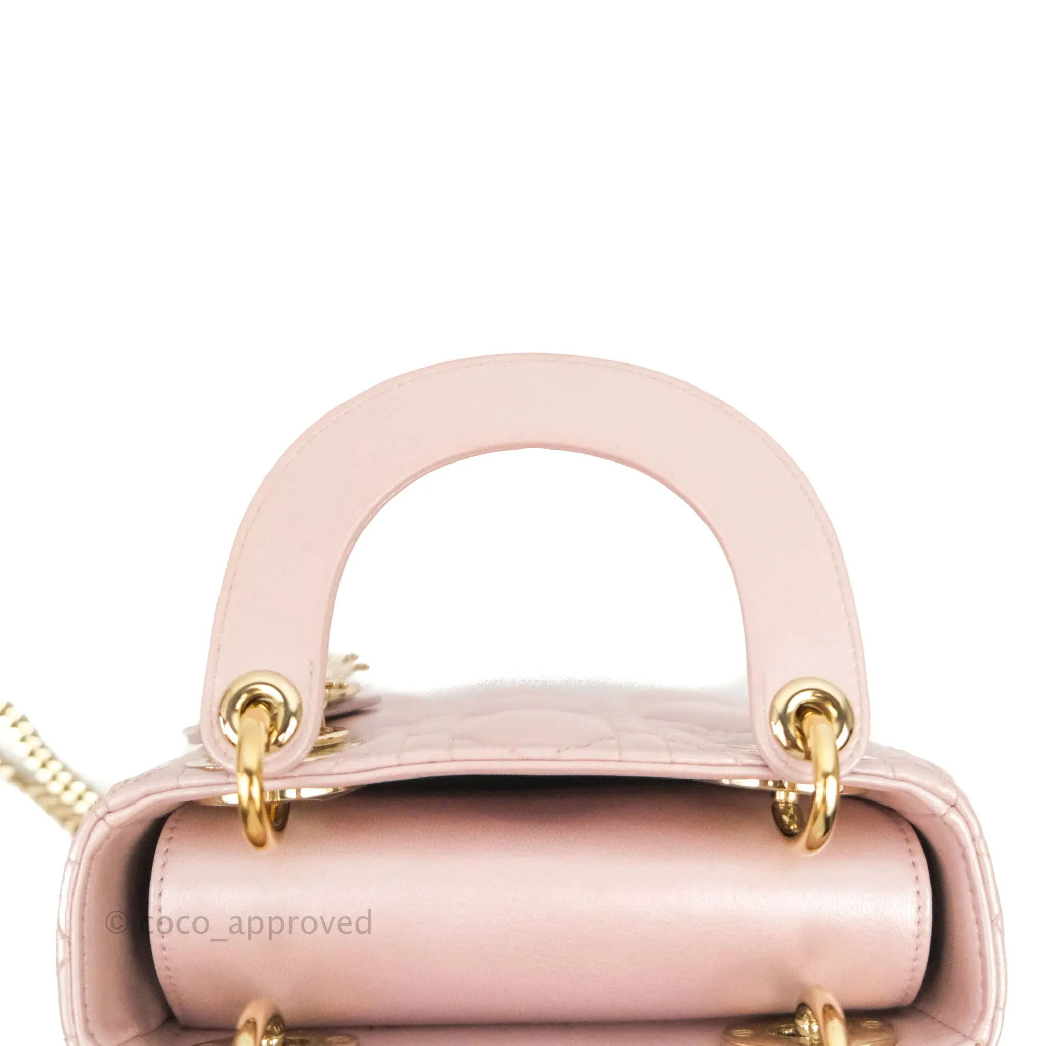 Christian Dior Cannage Mini Lady Dior Iridescent Light Pink Gold Hardware