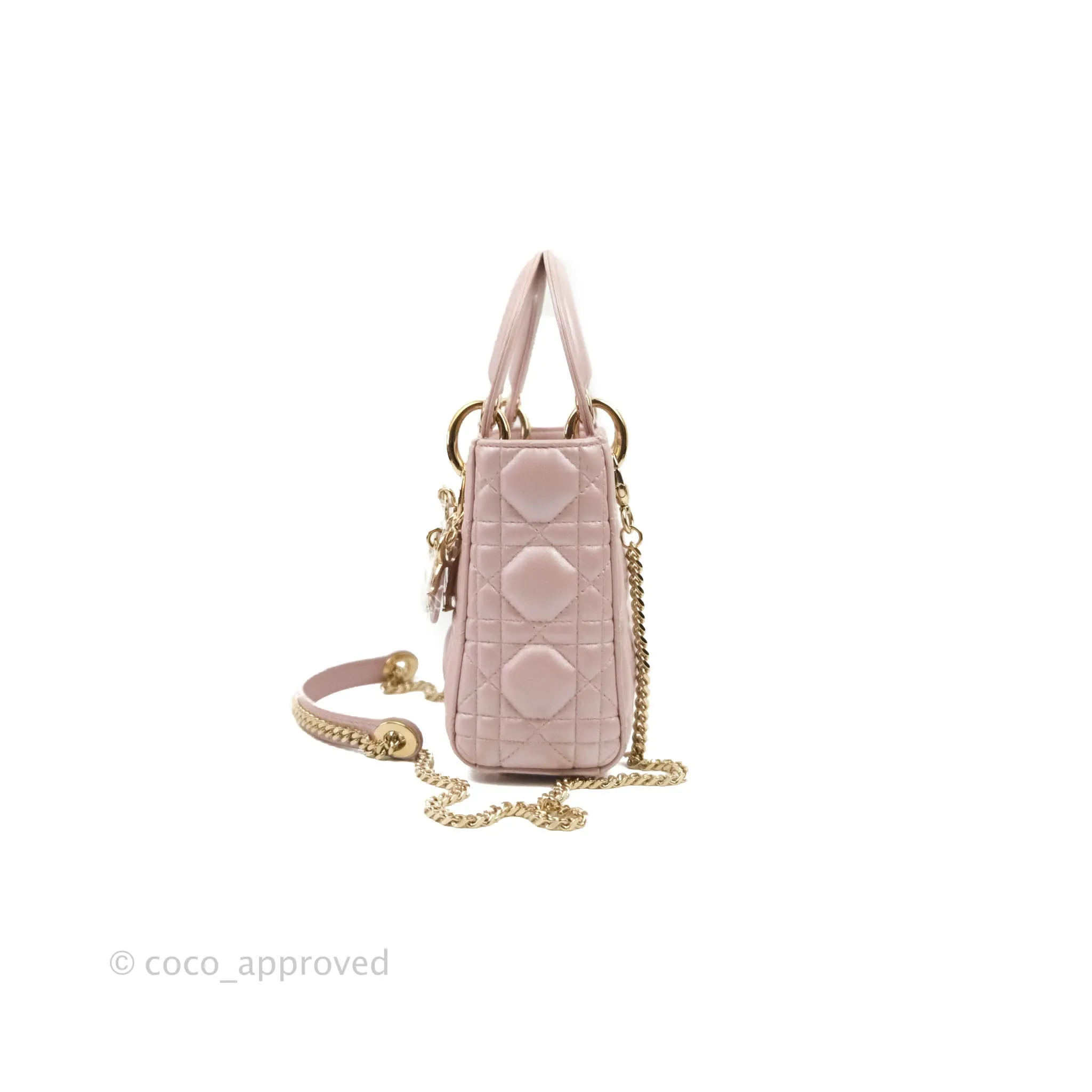 Christian Dior Cannage Mini Lady Dior Iridescent Light Pink Gold Hardware