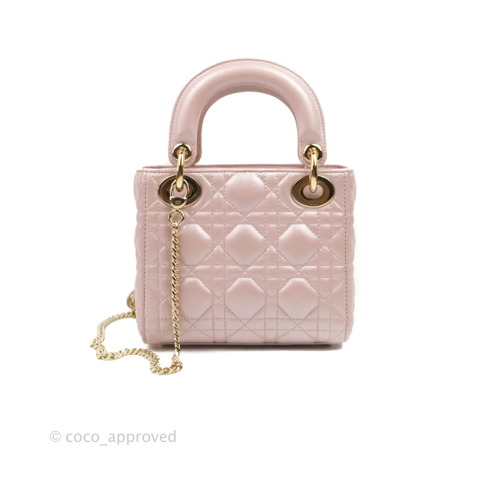 Christian Dior Cannage Mini Lady Dior Iridescent Light Pink Gold Hardware