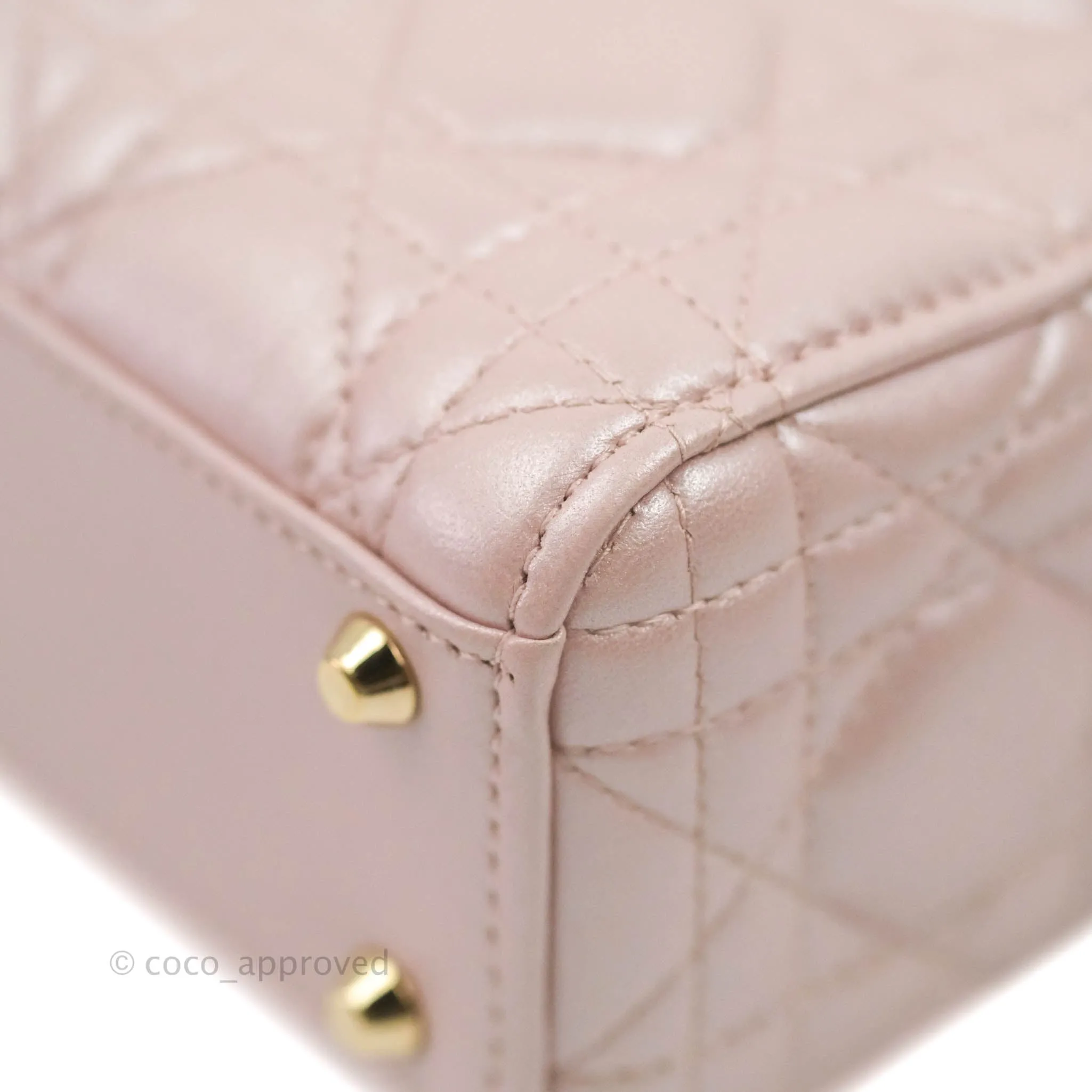 Christian Dior Cannage Mini Lady Dior Iridescent Light Pink Gold Hardware