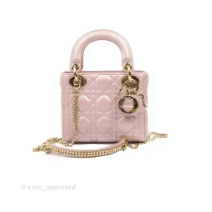 Christian Dior Cannage Mini Lady Dior Iridescent Light Pink Gold Hardware