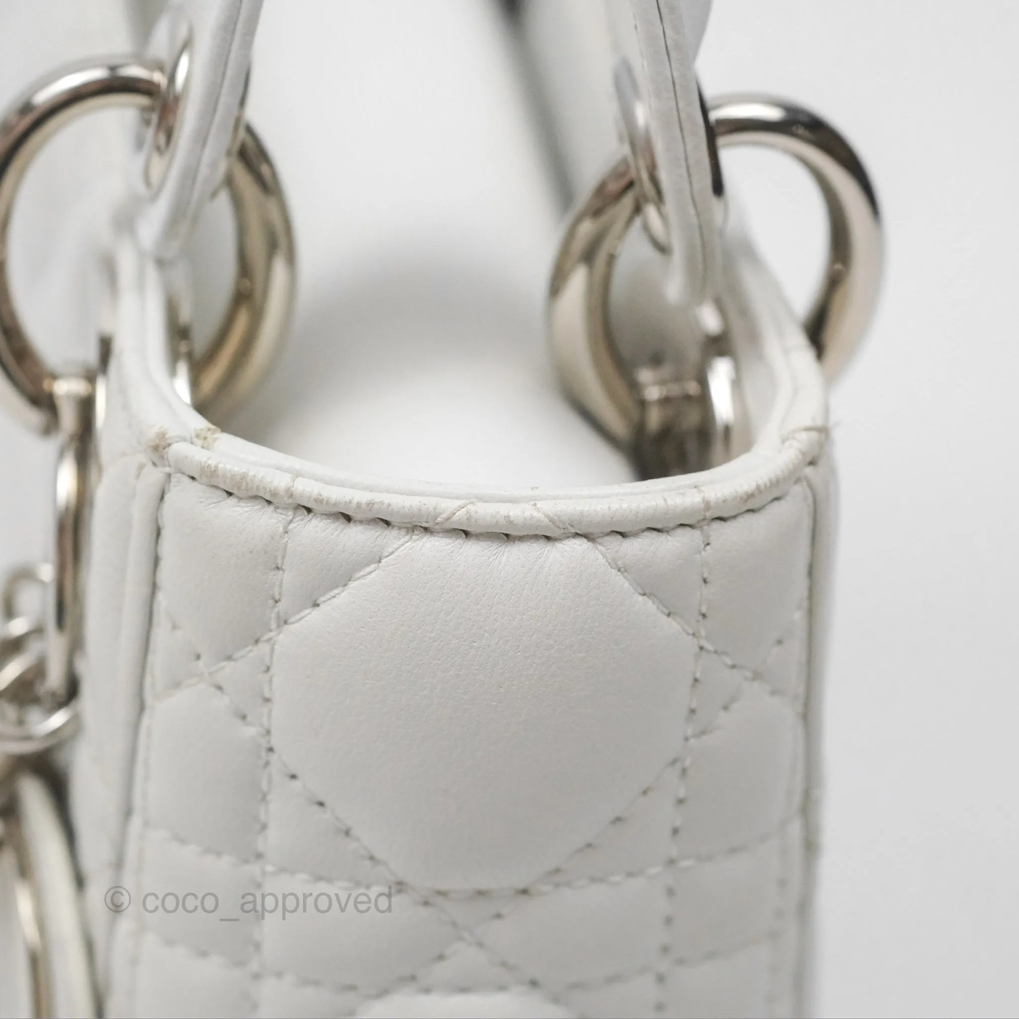 Christian Dior Cannage Mini Lady Dior White Silver Hardware