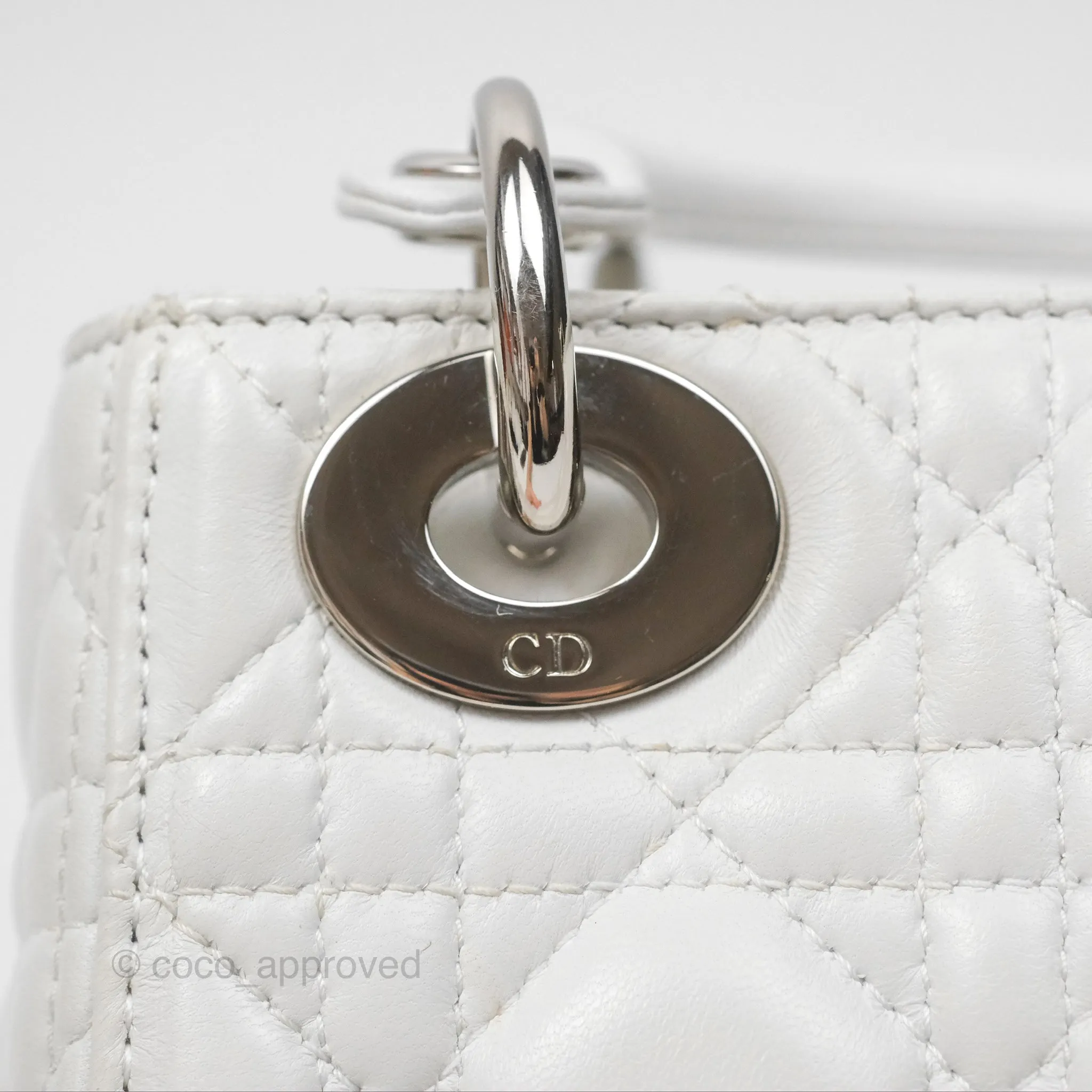 Christian Dior Cannage Mini Lady Dior White Silver Hardware
