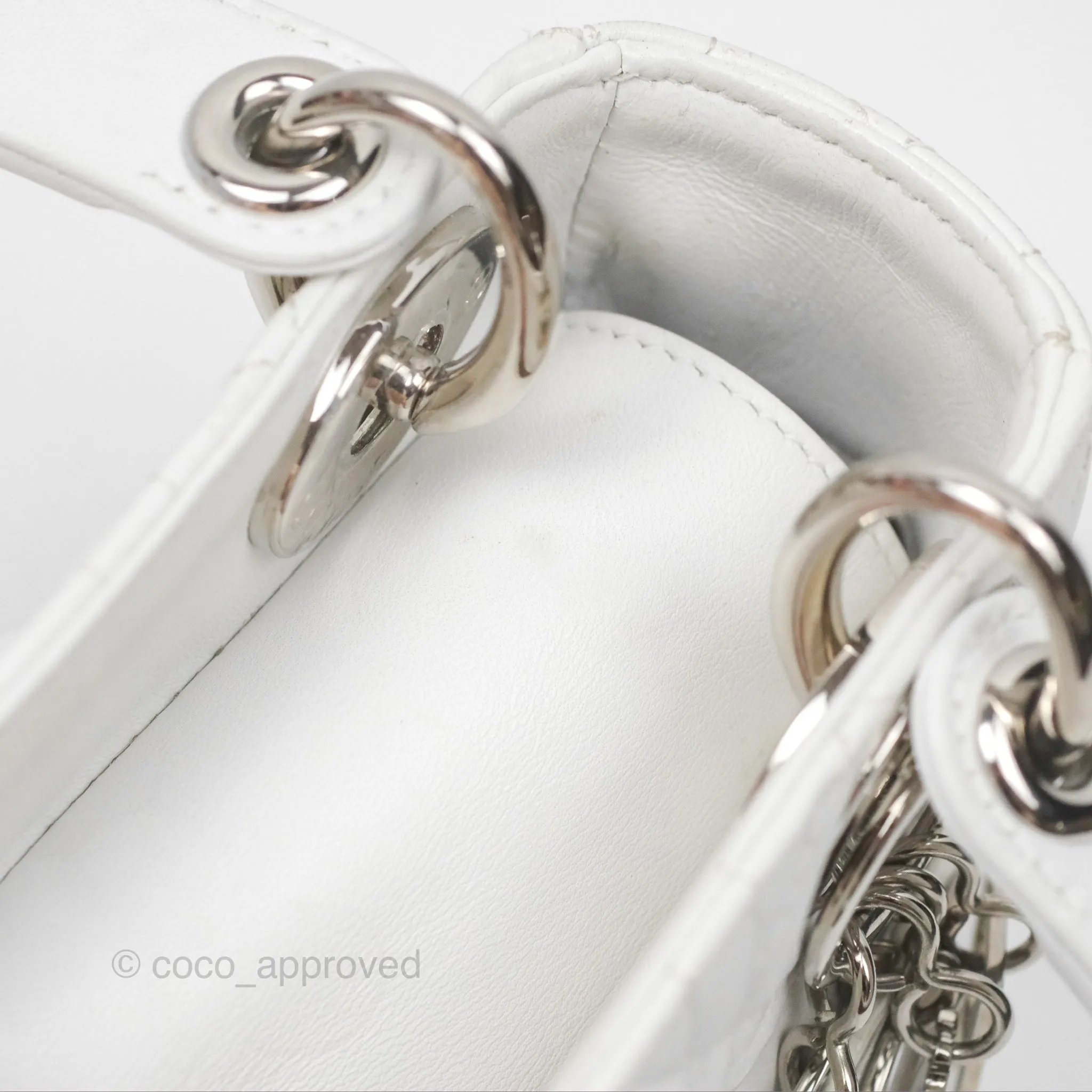 Christian Dior Cannage Mini Lady Dior White Silver Hardware
