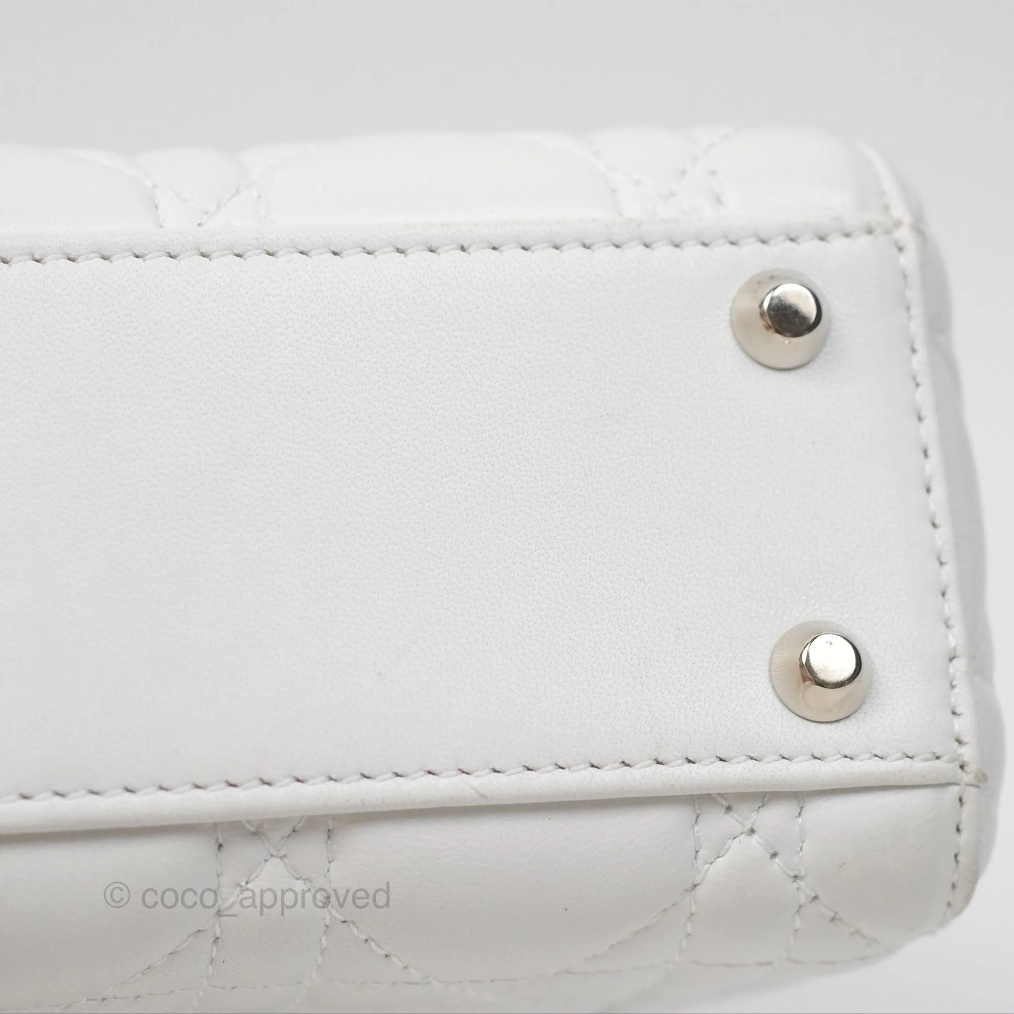 Christian Dior Cannage Mini Lady Dior White Silver Hardware