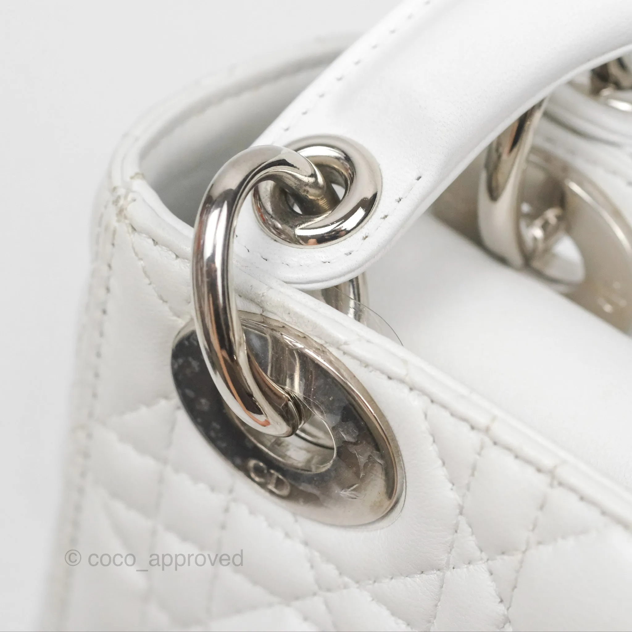 Christian Dior Cannage Mini Lady Dior White Silver Hardware