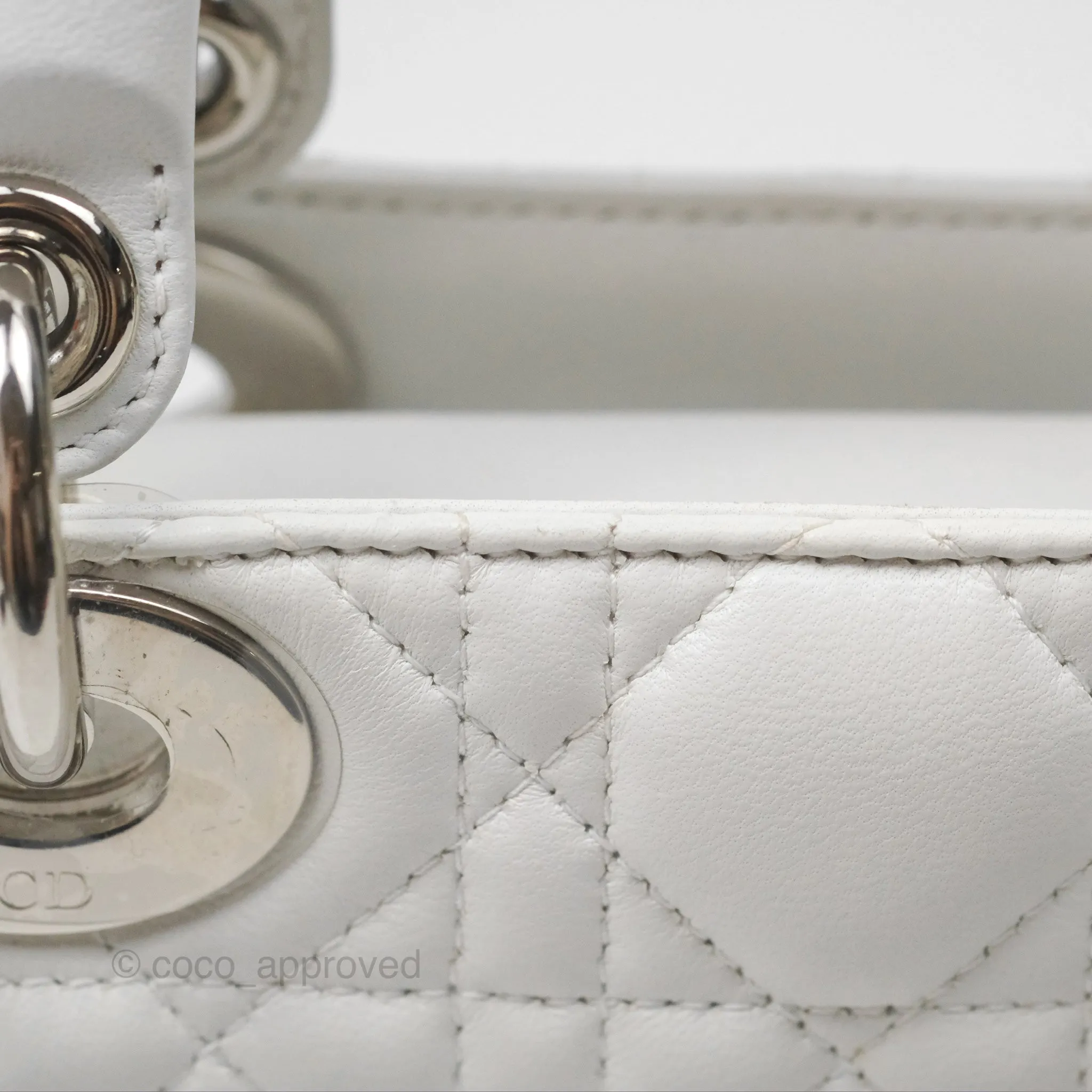 Christian Dior Cannage Mini Lady Dior White Silver Hardware