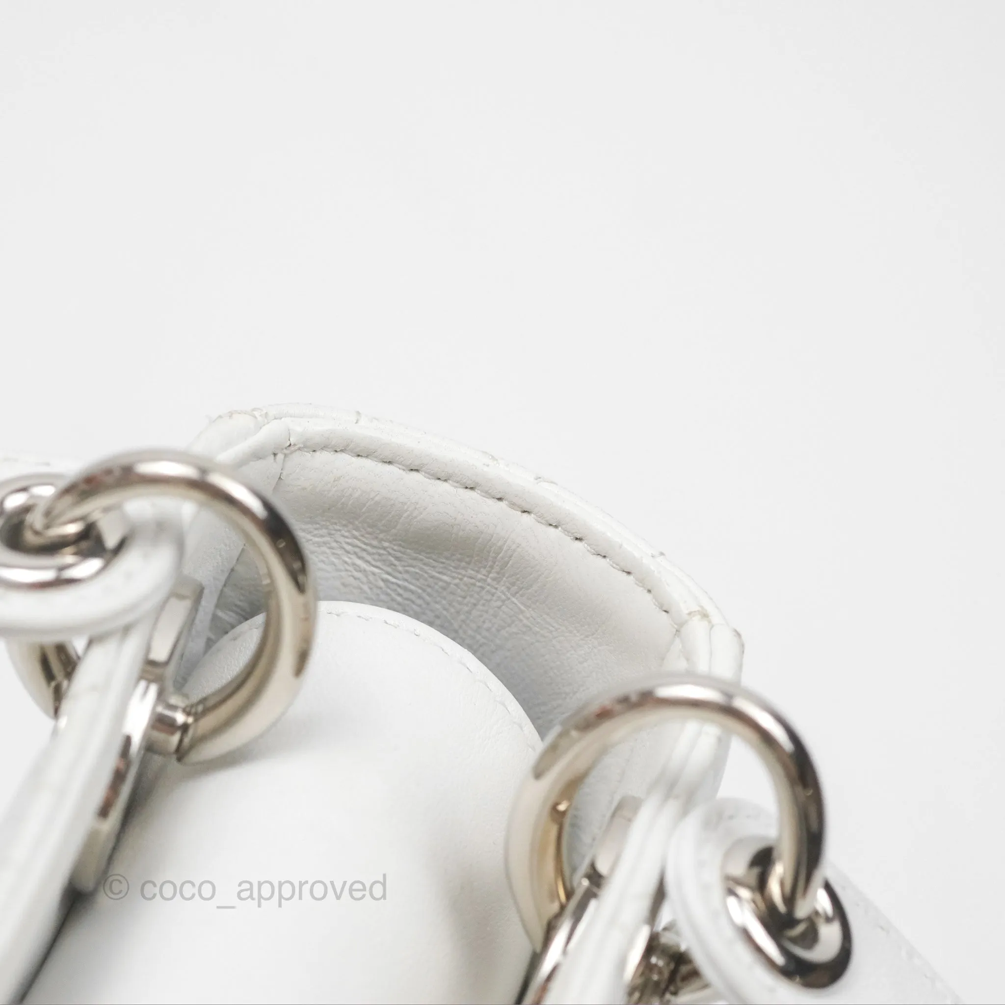 Christian Dior Cannage Mini Lady Dior White Silver Hardware