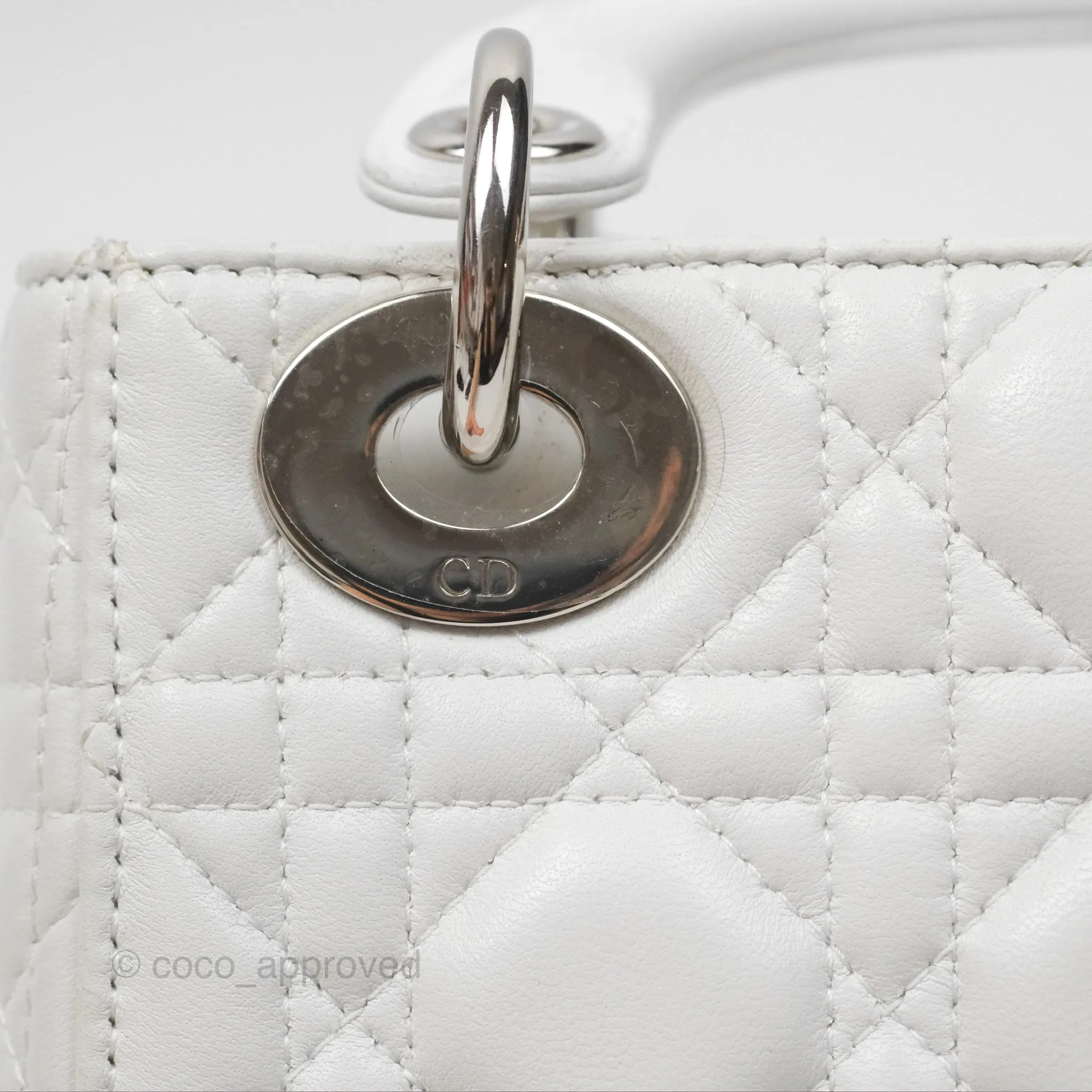 Christian Dior Cannage Mini Lady Dior White Silver Hardware