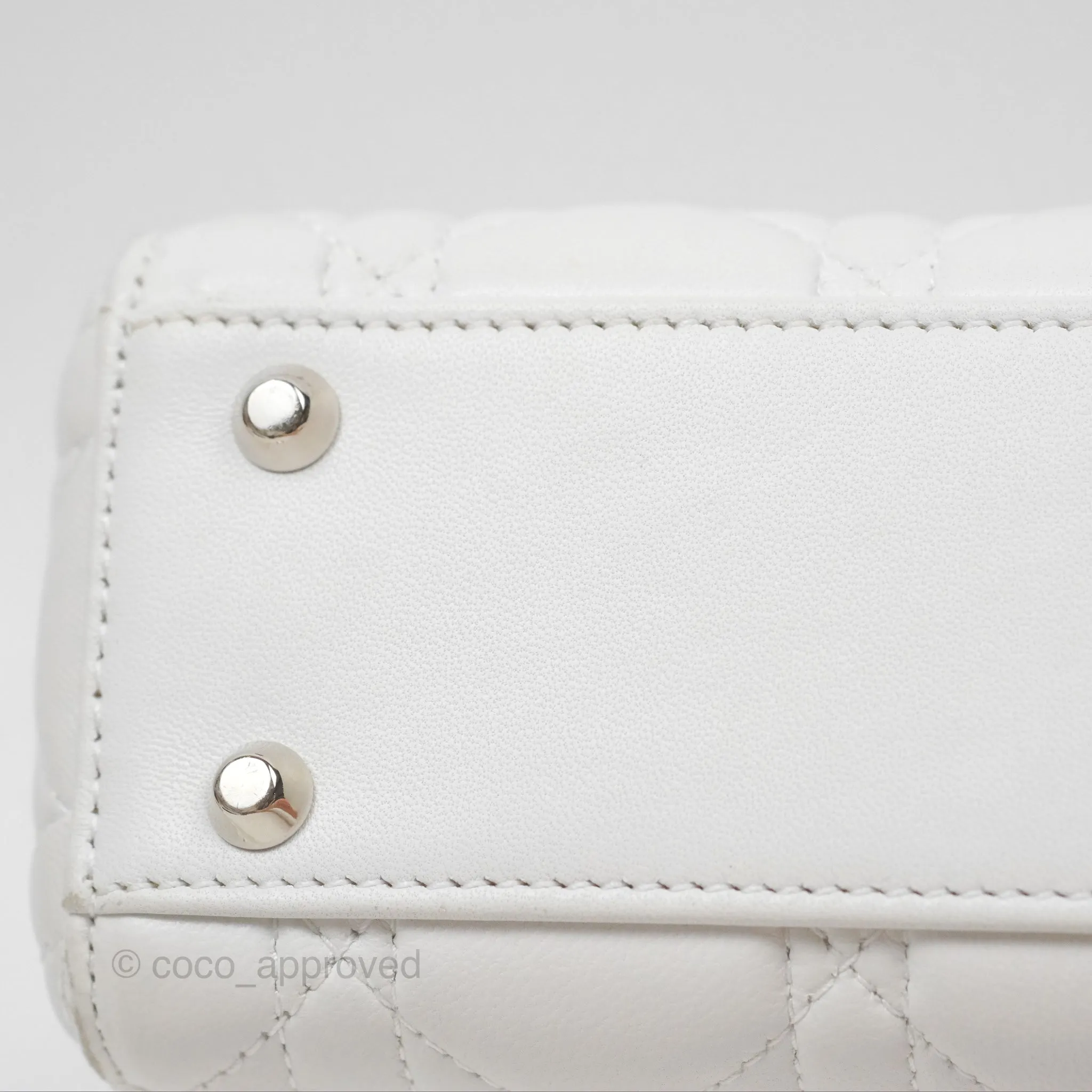 Christian Dior Cannage Mini Lady Dior White Silver Hardware