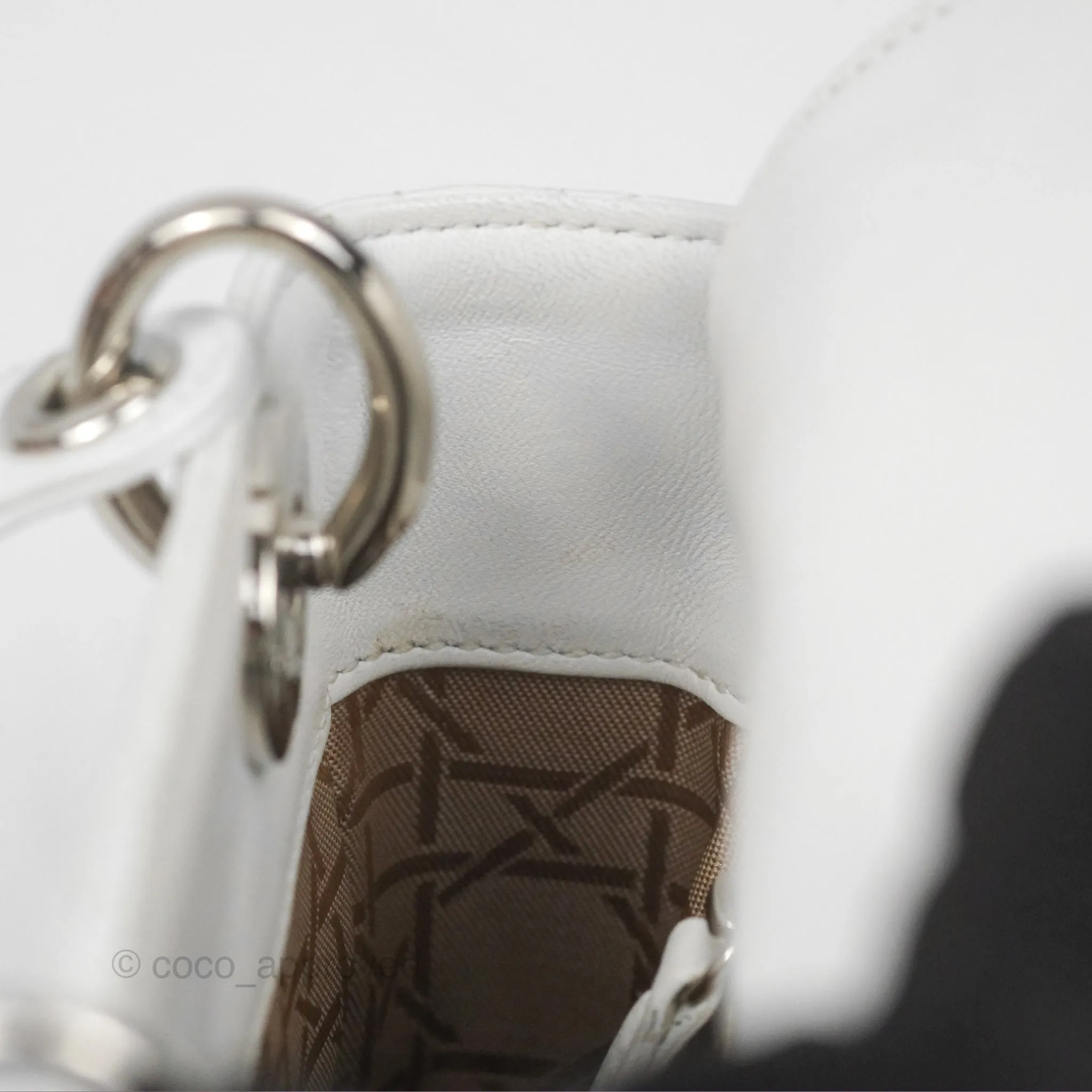 Christian Dior Cannage Mini Lady Dior White Silver Hardware