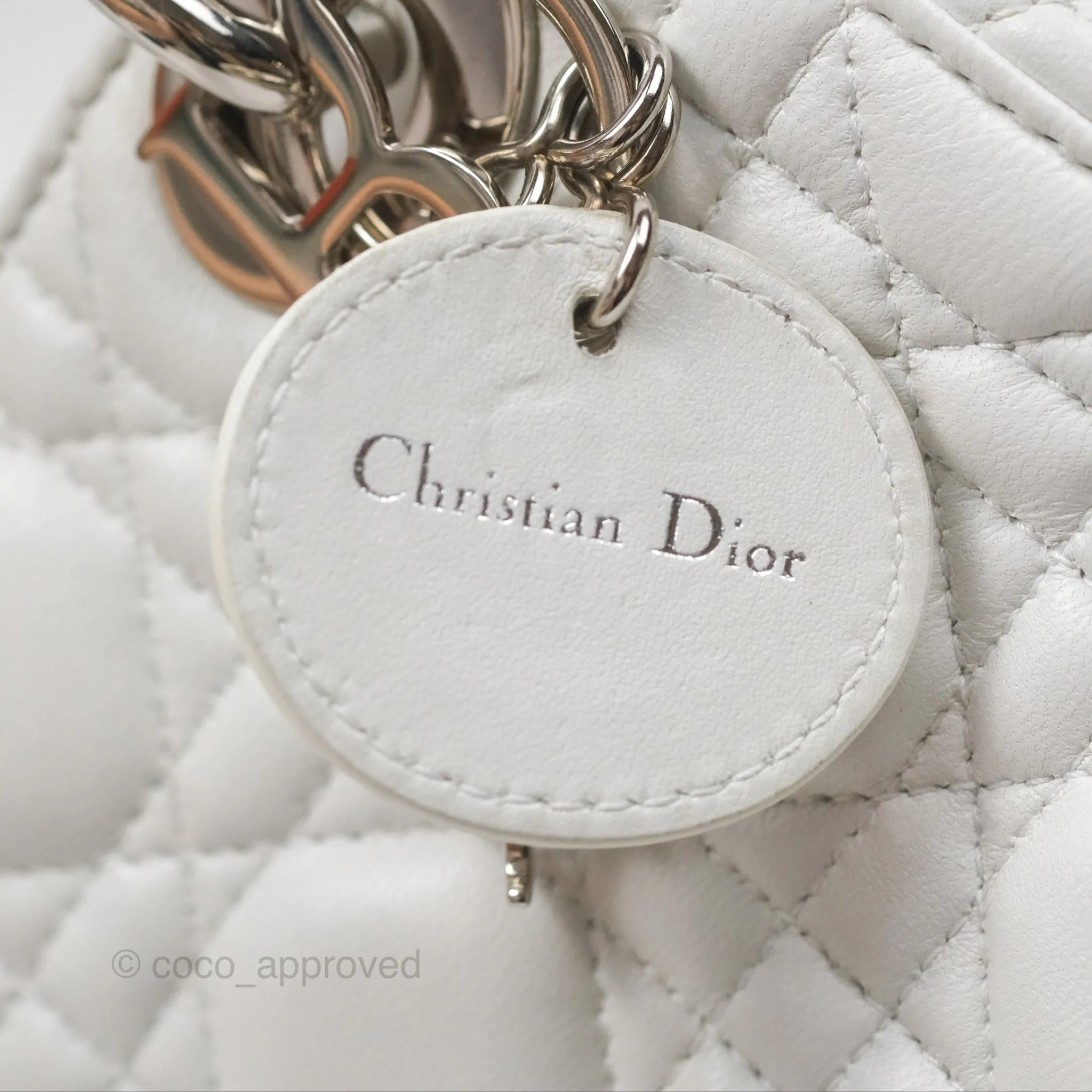 Christian Dior Cannage Mini Lady Dior White Silver Hardware