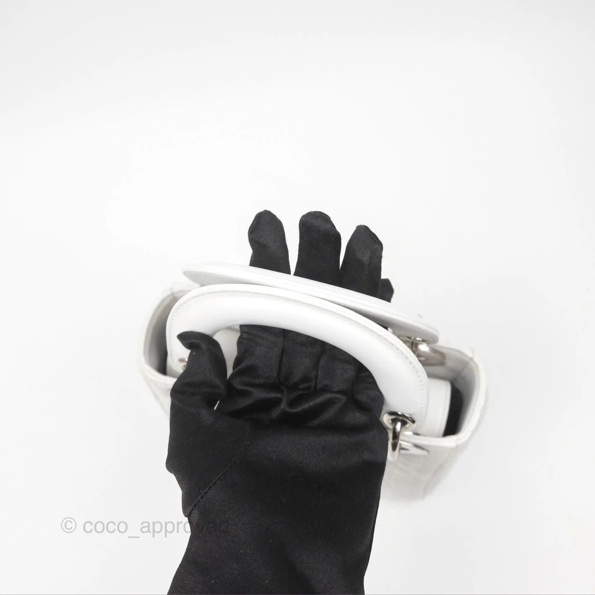 Christian Dior Cannage Mini Lady Dior White Silver Hardware