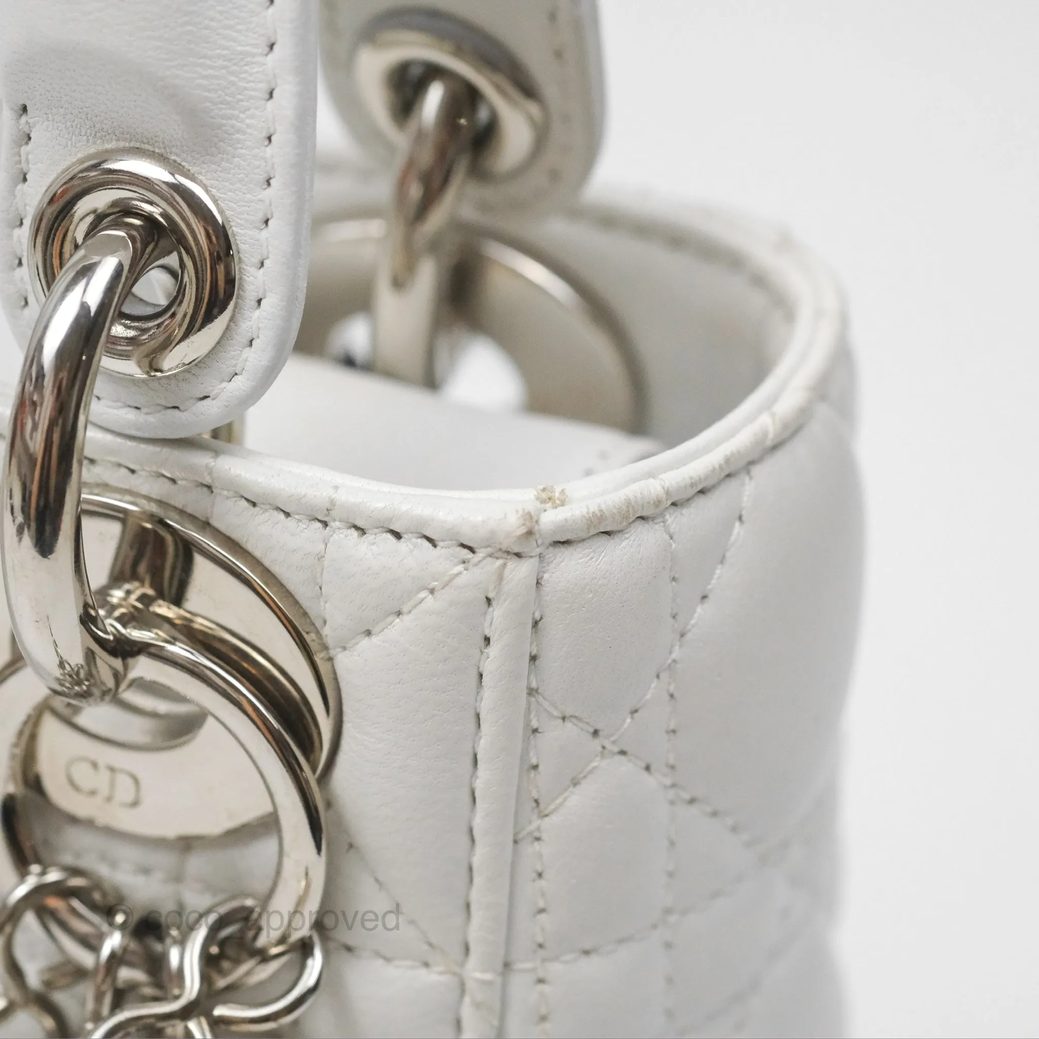 Christian Dior Cannage Mini Lady Dior White Silver Hardware