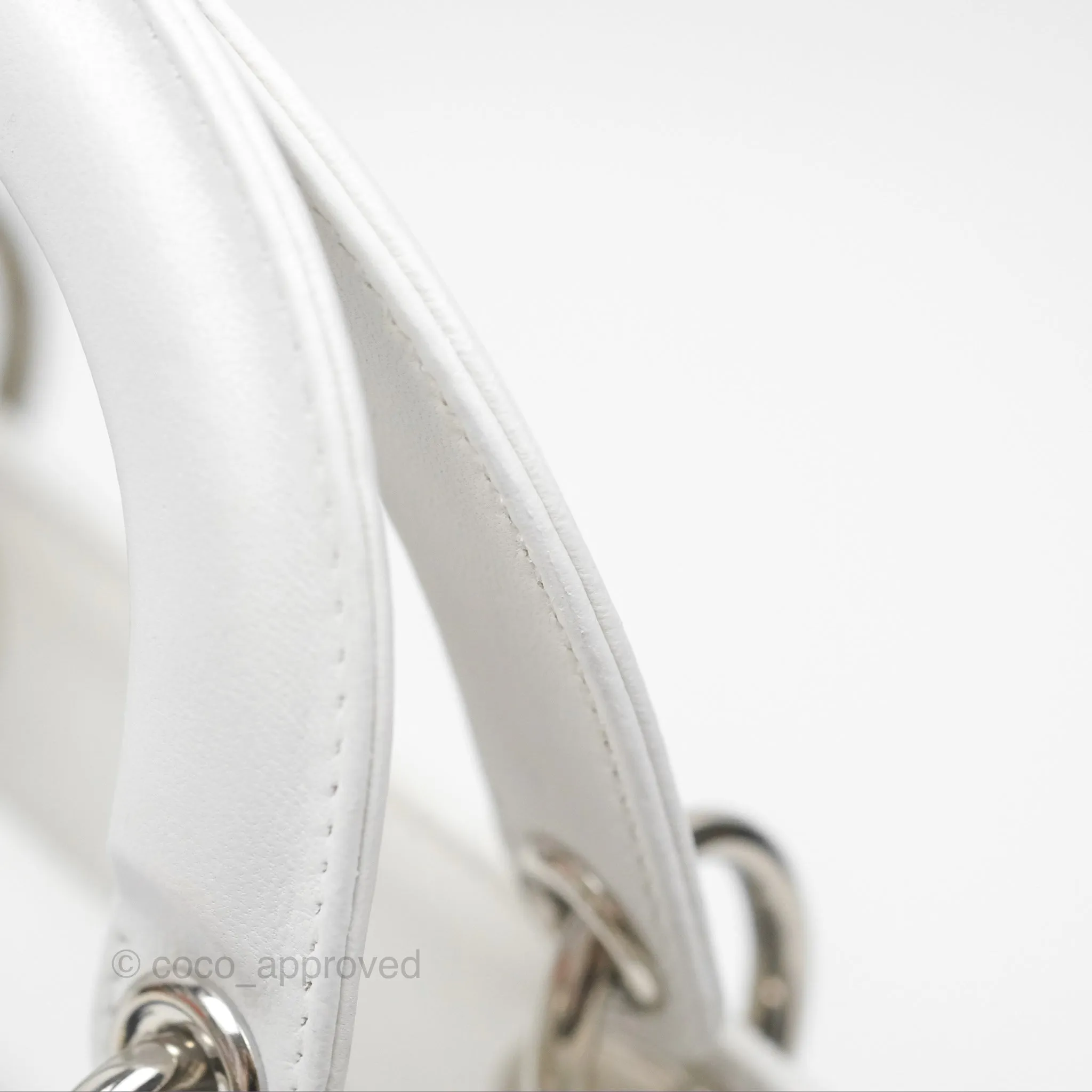 Christian Dior Cannage Mini Lady Dior White Silver Hardware