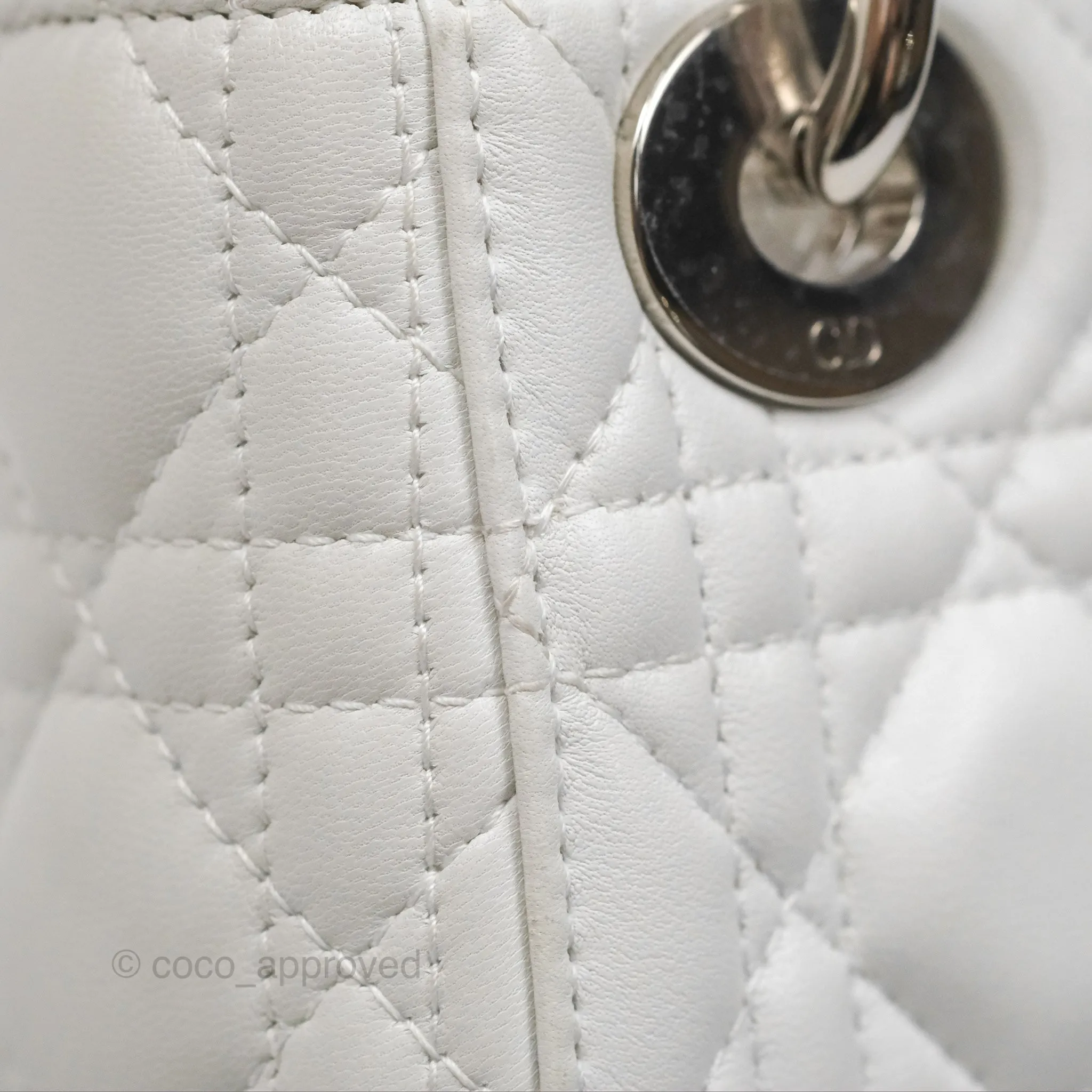 Christian Dior Cannage Mini Lady Dior White Silver Hardware