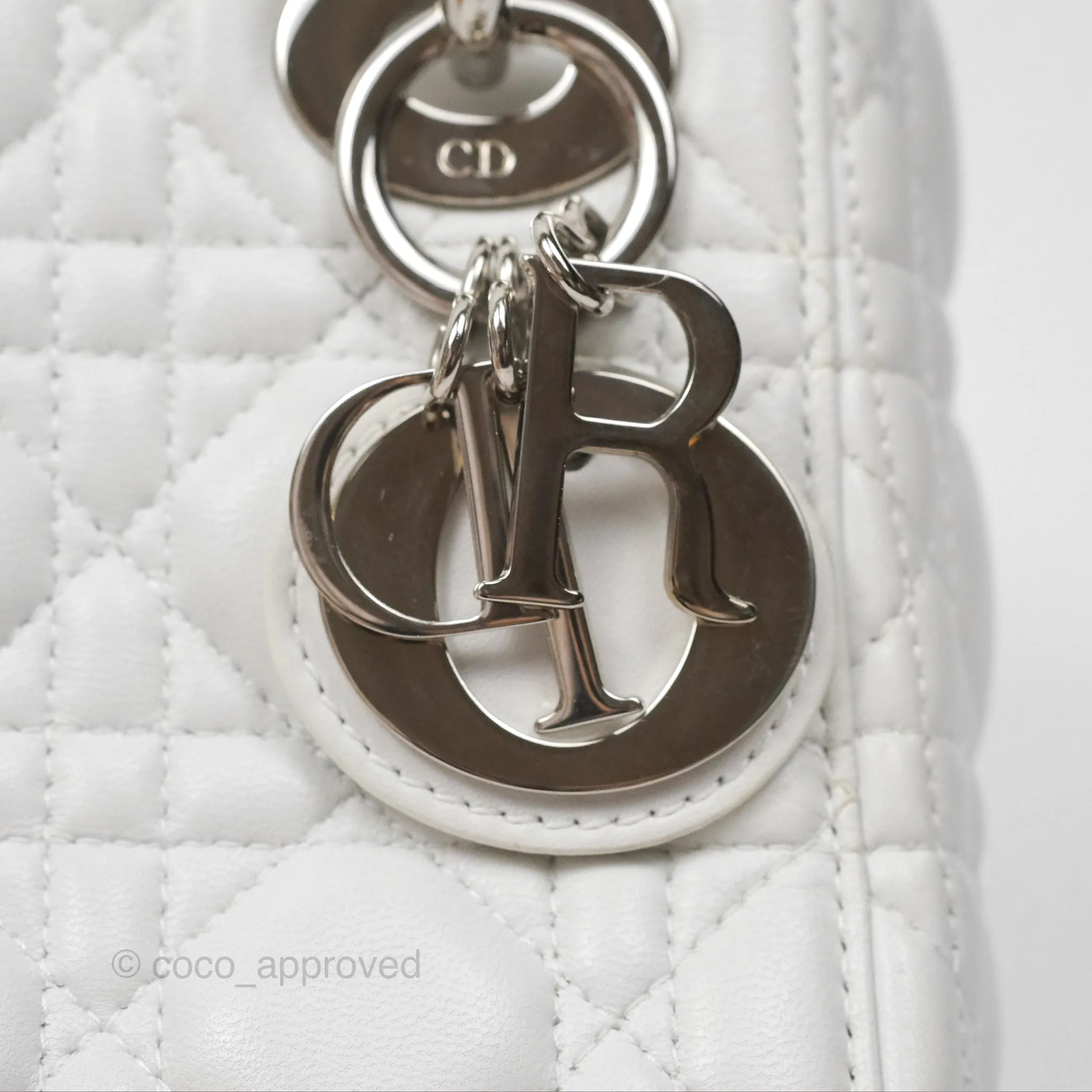 Christian Dior Cannage Mini Lady Dior White Silver Hardware