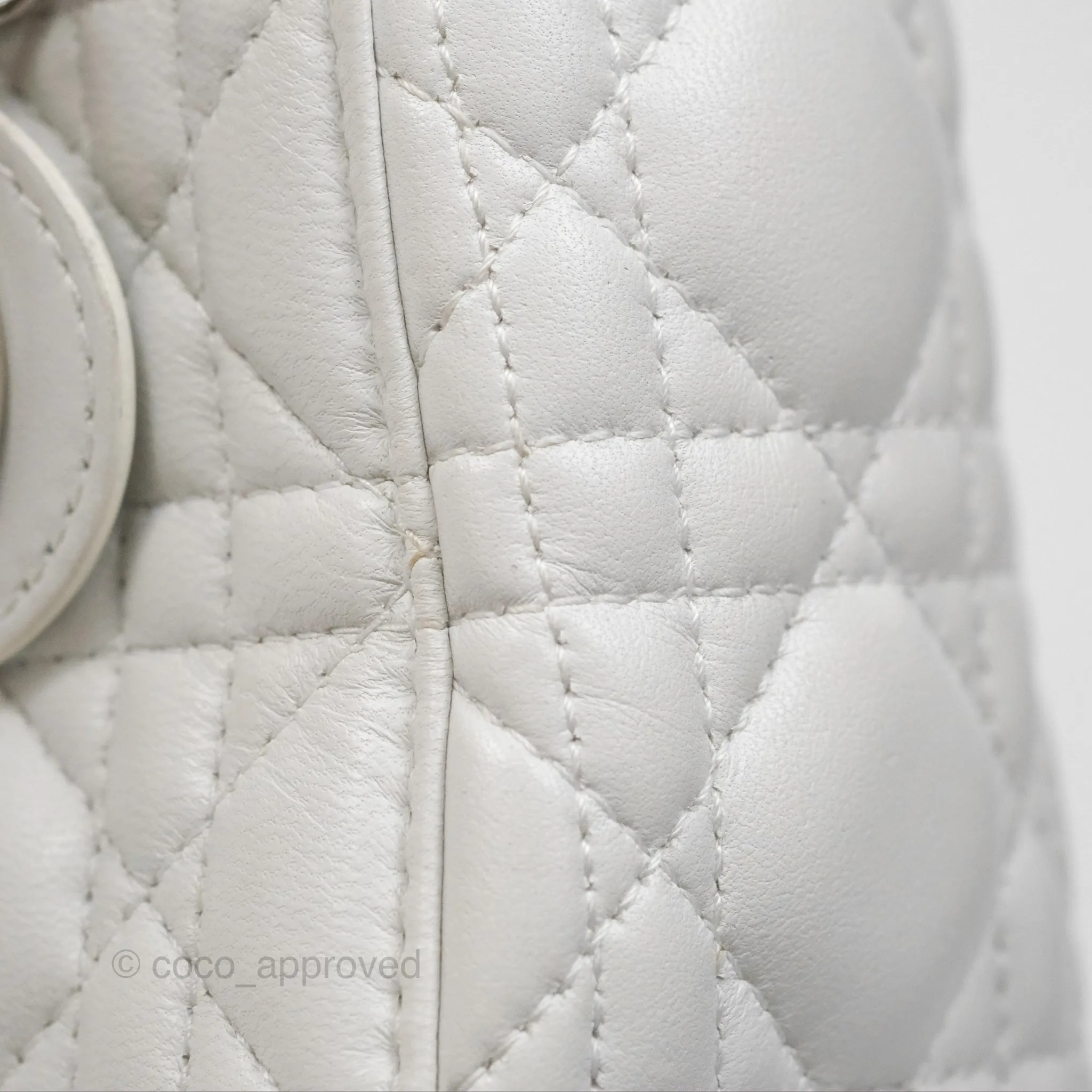 Christian Dior Cannage Mini Lady Dior White Silver Hardware