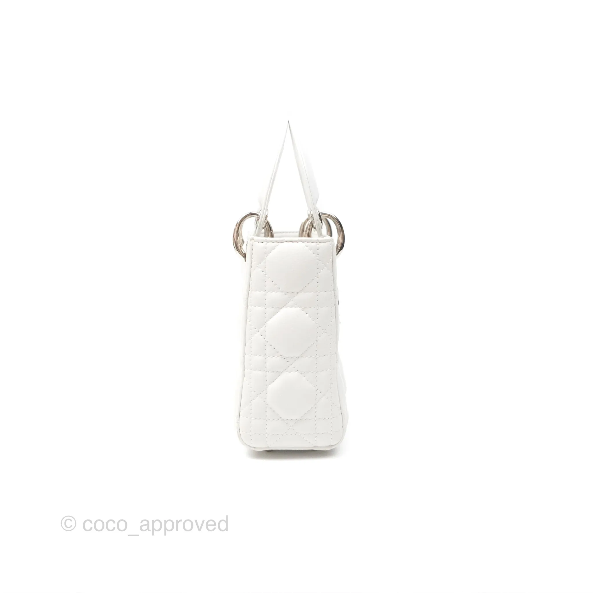 Christian Dior Cannage Mini Lady Dior White Silver Hardware