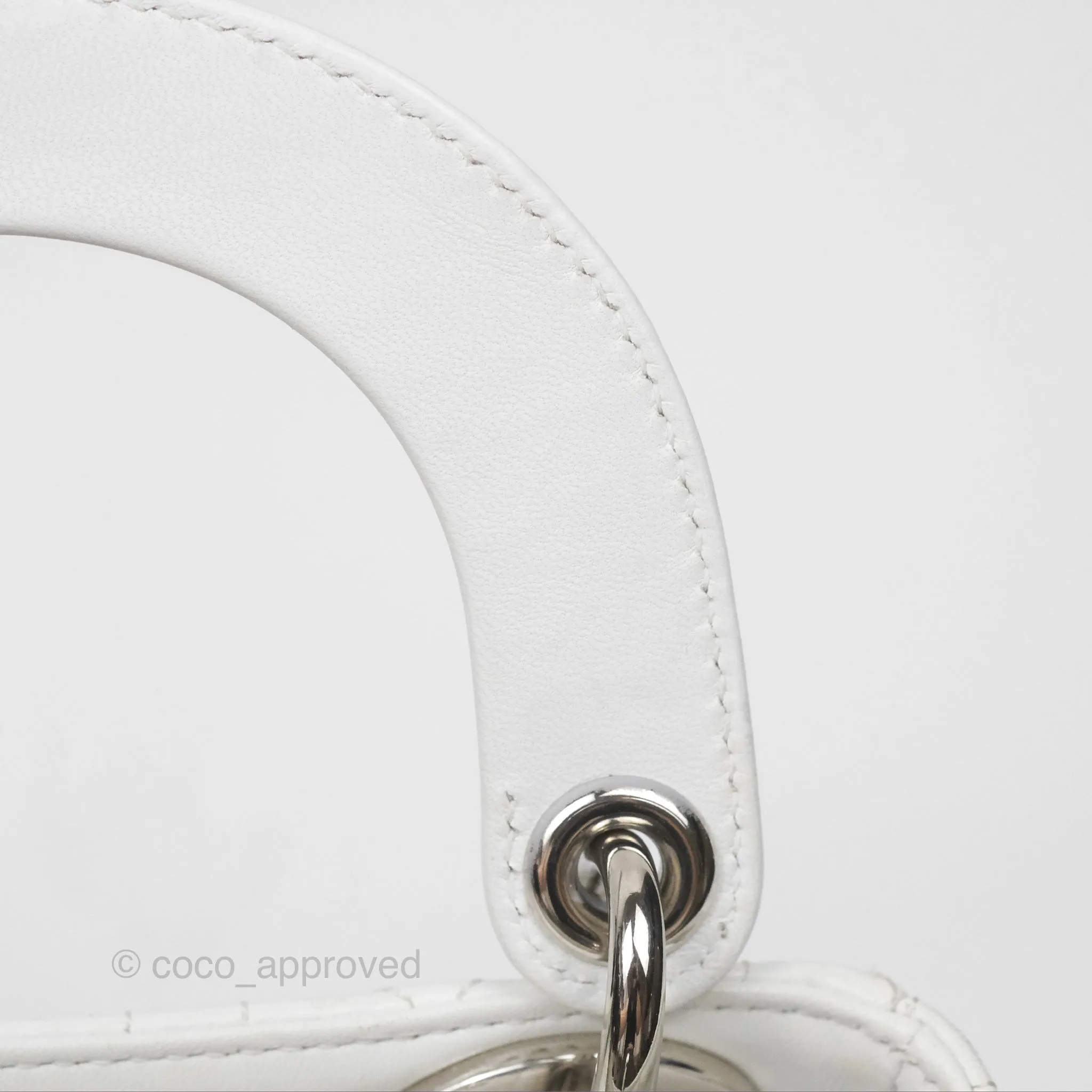 Christian Dior Cannage Mini Lady Dior White Silver Hardware