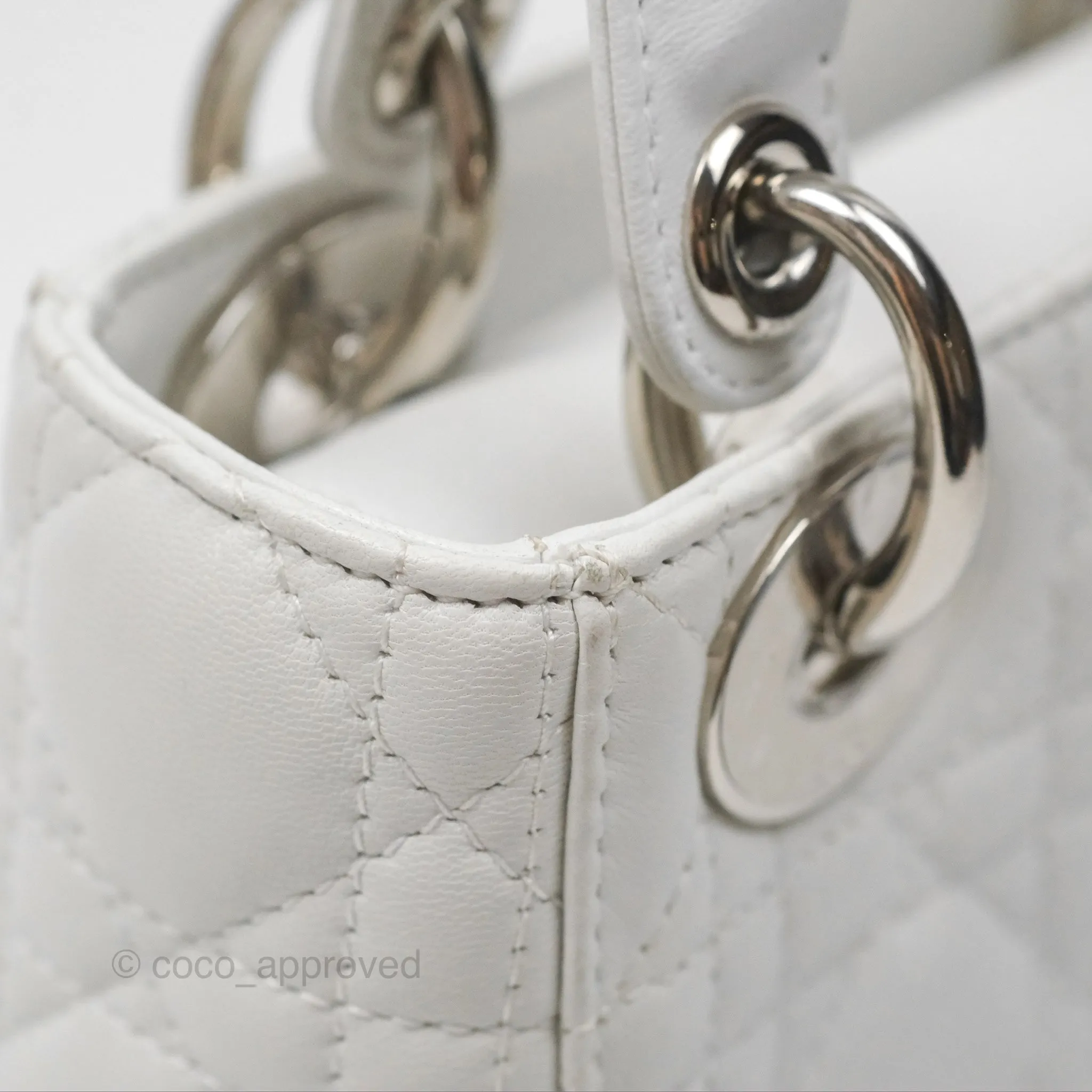 Christian Dior Cannage Mini Lady Dior White Silver Hardware