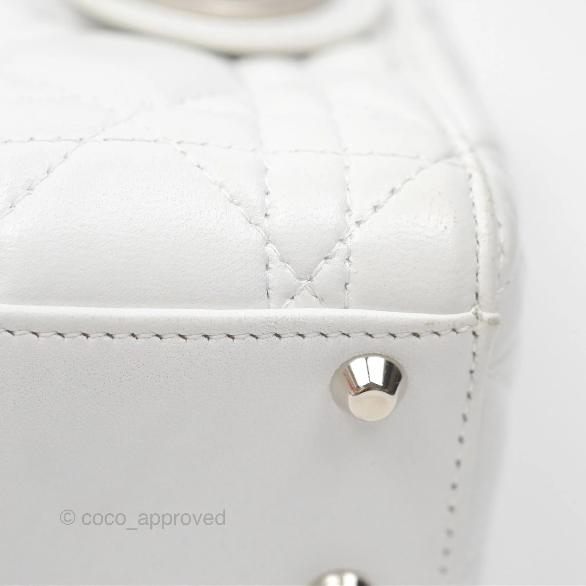 Christian Dior Cannage Mini Lady Dior White Silver Hardware