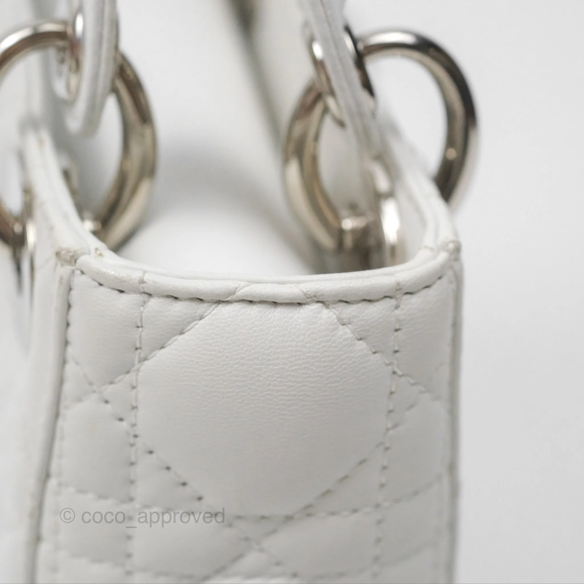 Christian Dior Cannage Mini Lady Dior White Silver Hardware
