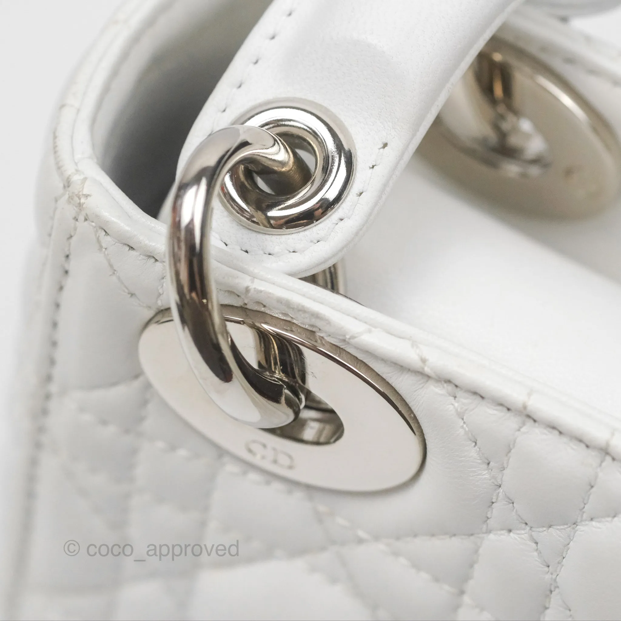 Christian Dior Cannage Mini Lady Dior White Silver Hardware
