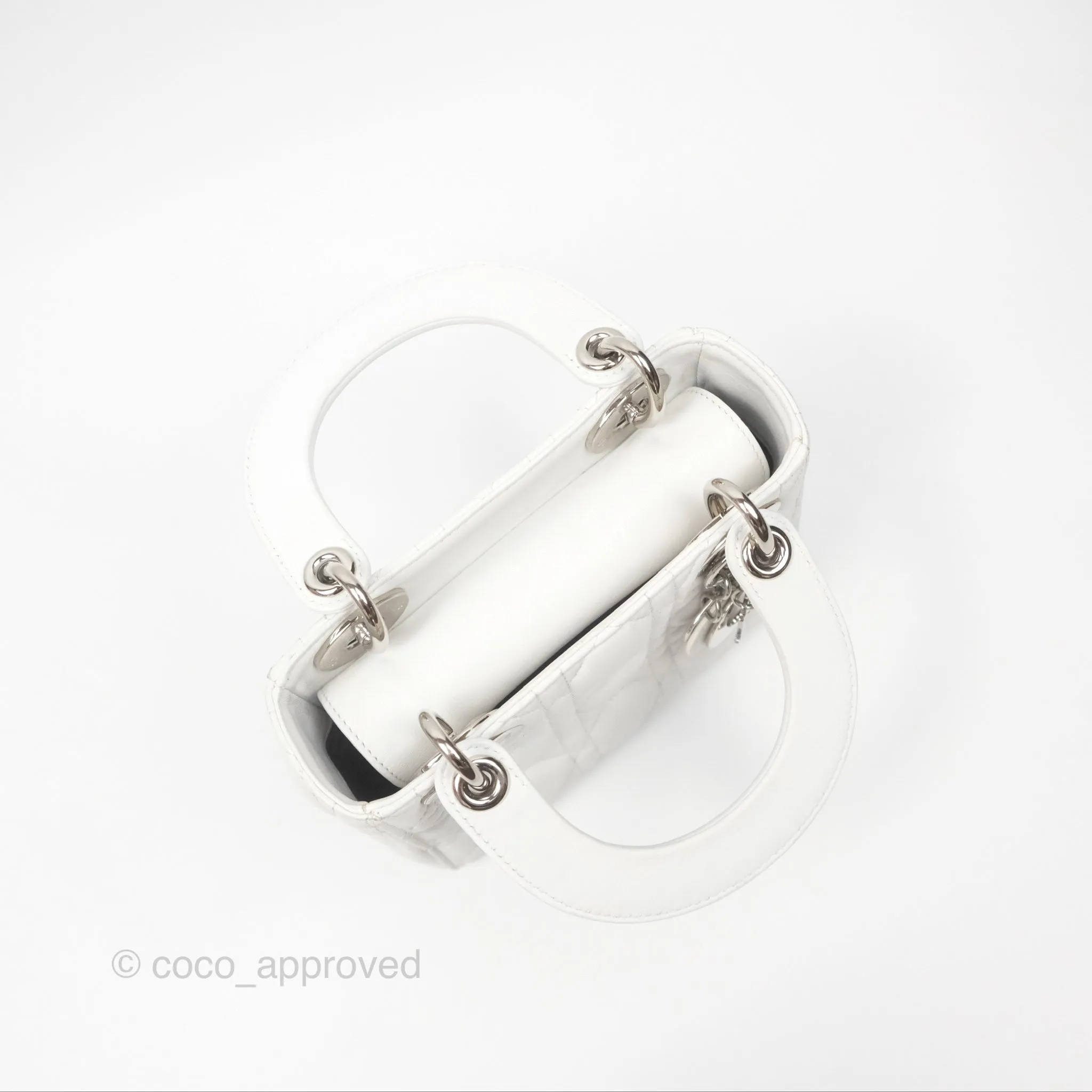 Christian Dior Cannage Mini Lady Dior White Silver Hardware