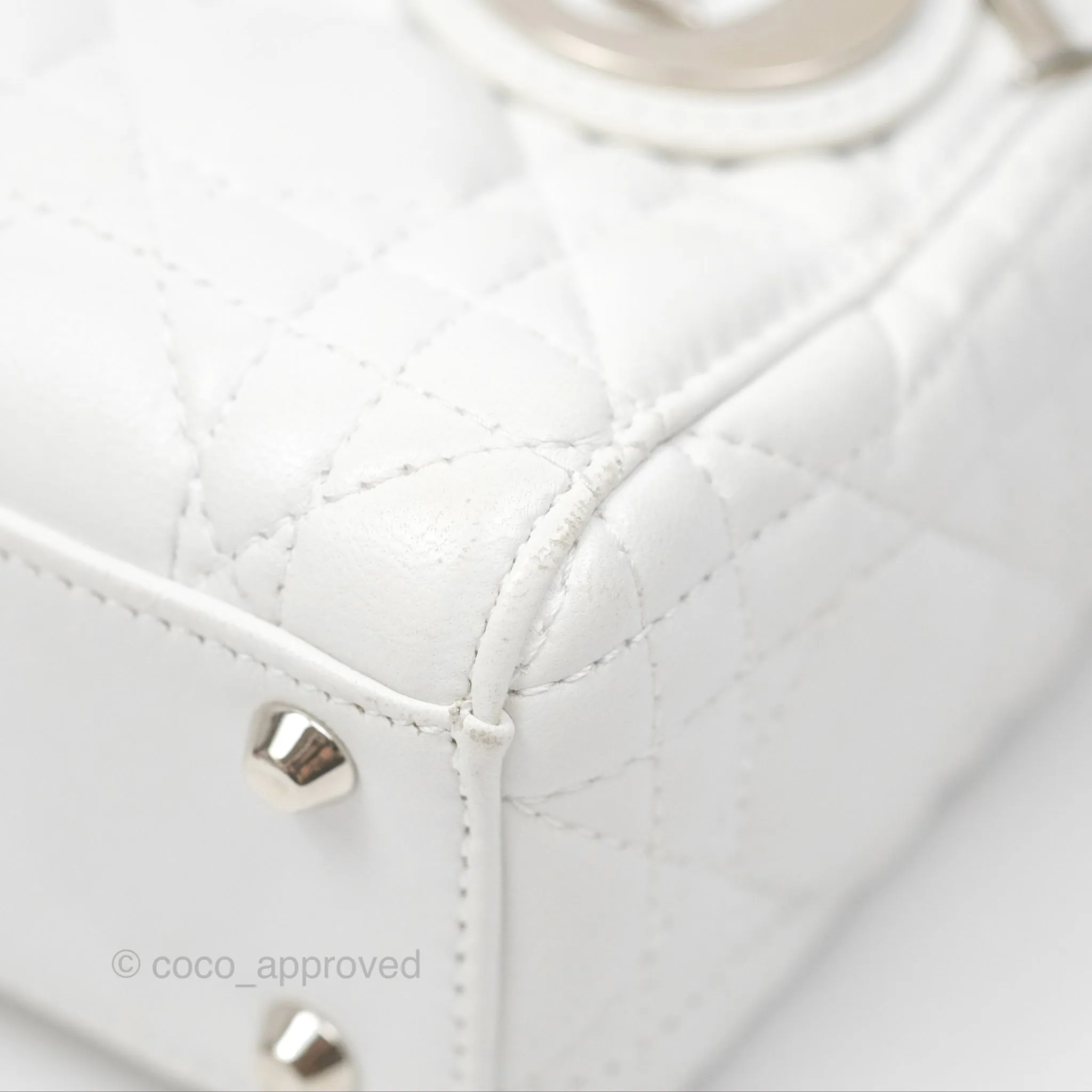Christian Dior Cannage Mini Lady Dior White Silver Hardware