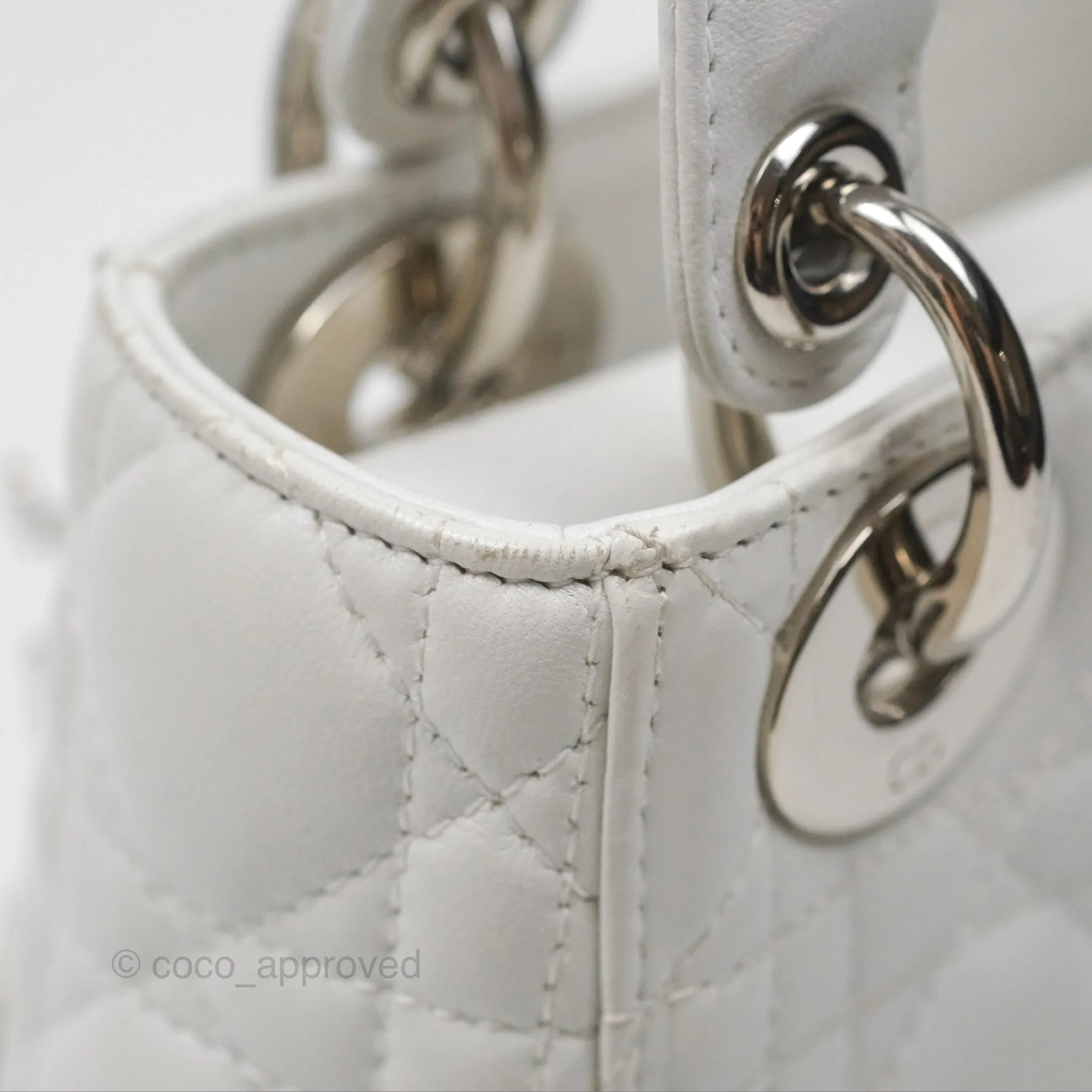 Christian Dior Cannage Mini Lady Dior White Silver Hardware