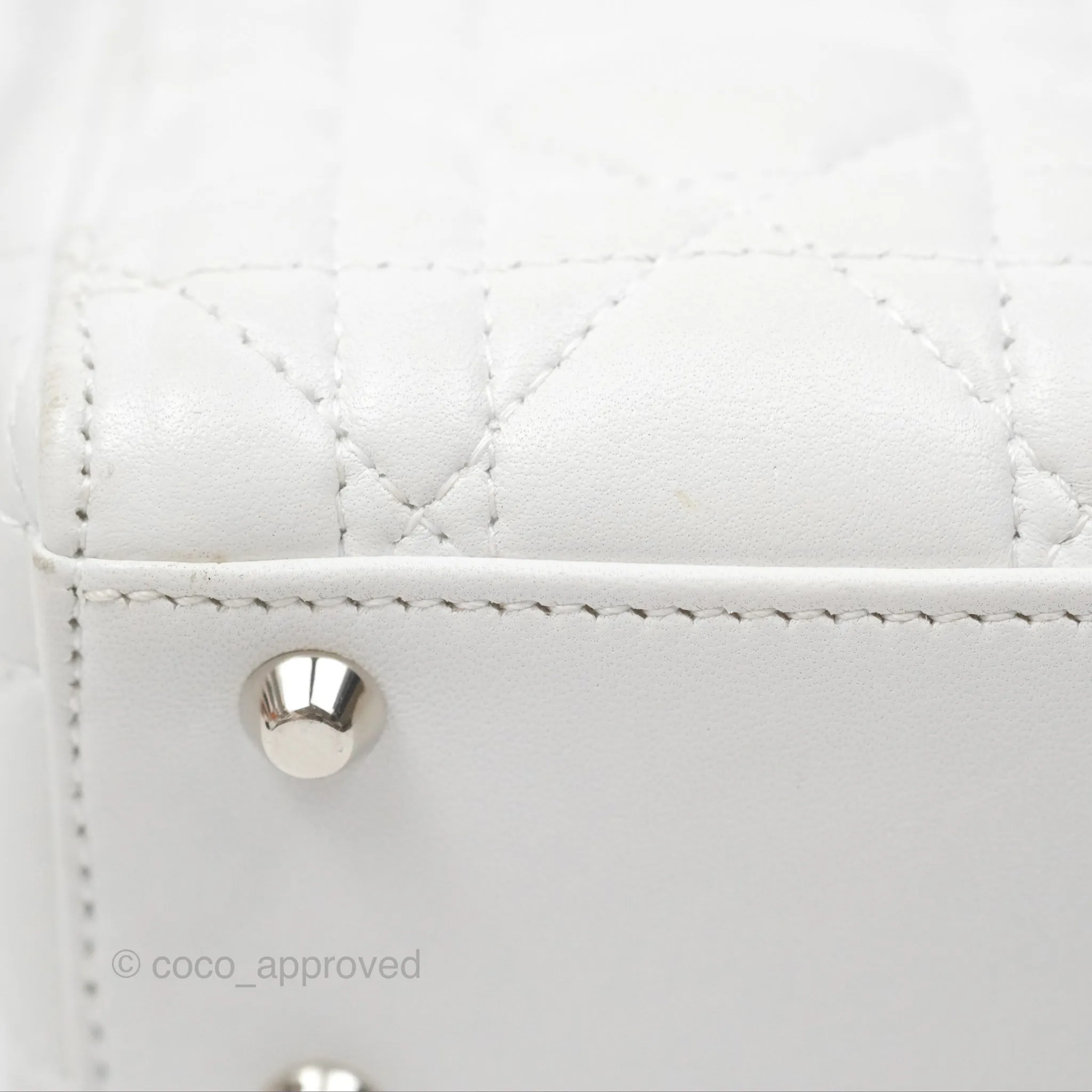 Christian Dior Cannage Mini Lady Dior White Silver Hardware