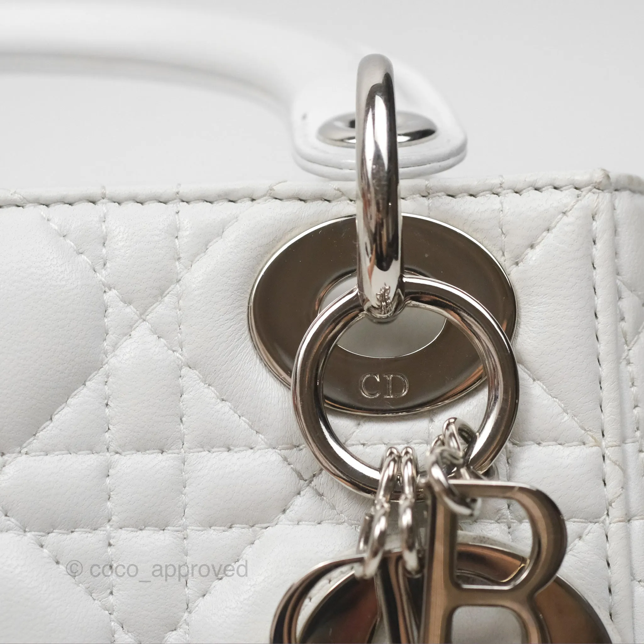 Christian Dior Cannage Mini Lady Dior White Silver Hardware