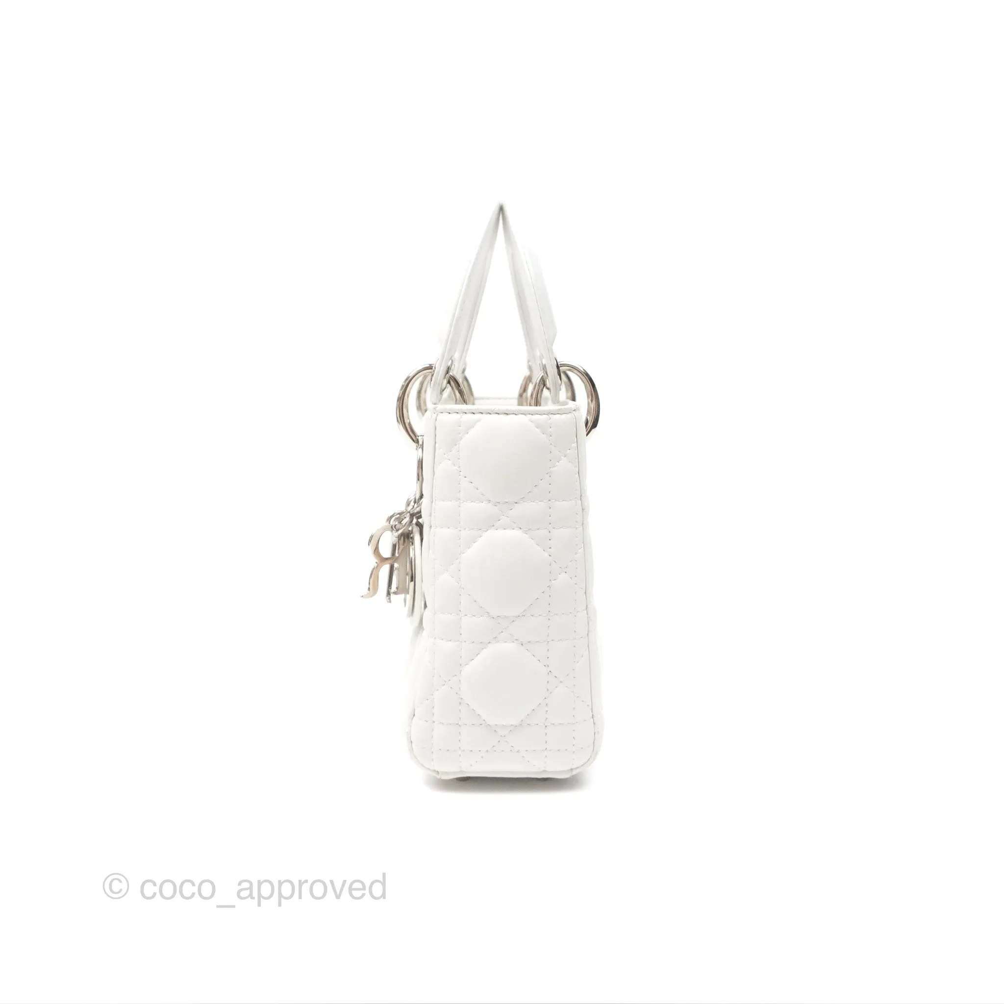 Christian Dior Cannage Mini Lady Dior White Silver Hardware