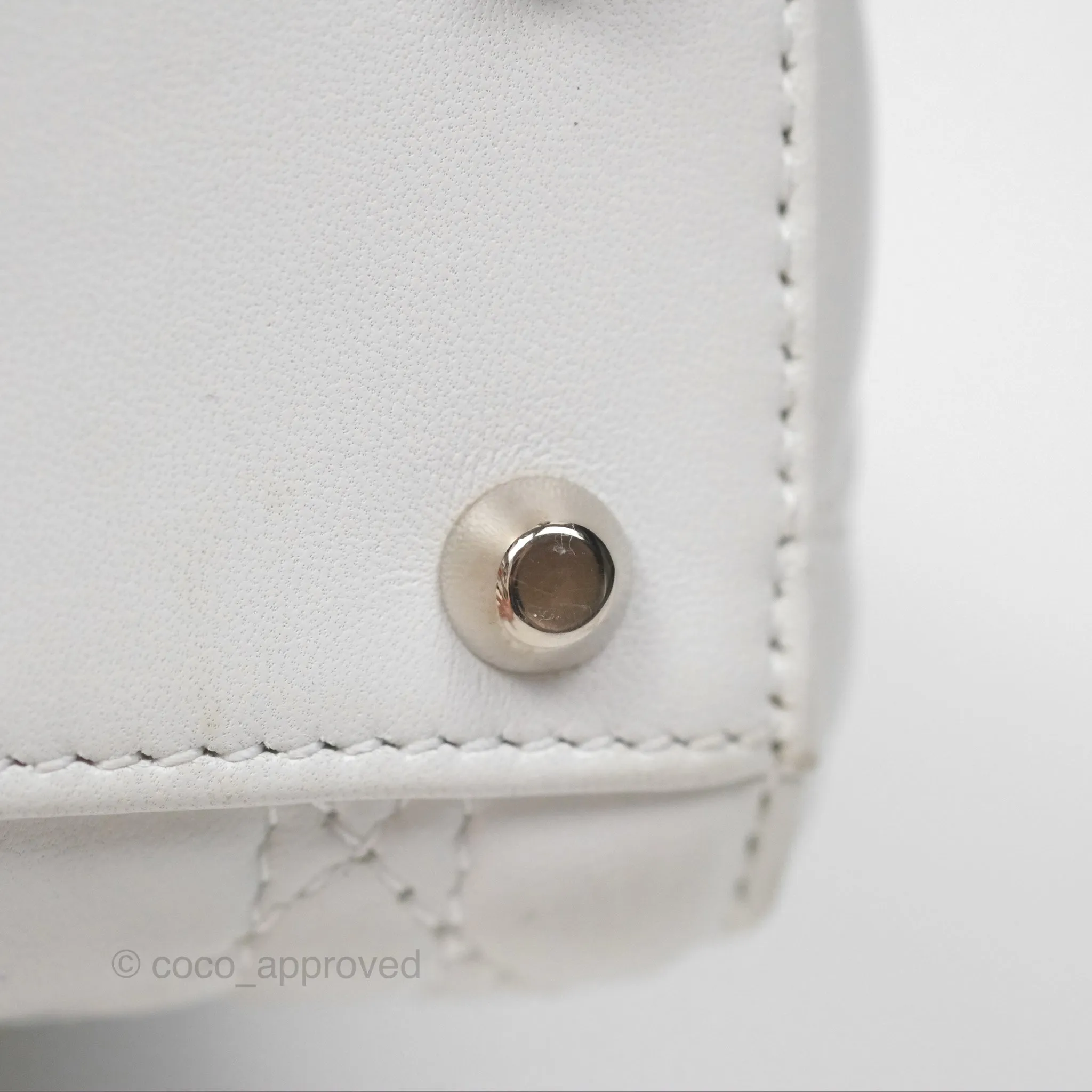 Christian Dior Cannage Mini Lady Dior White Silver Hardware