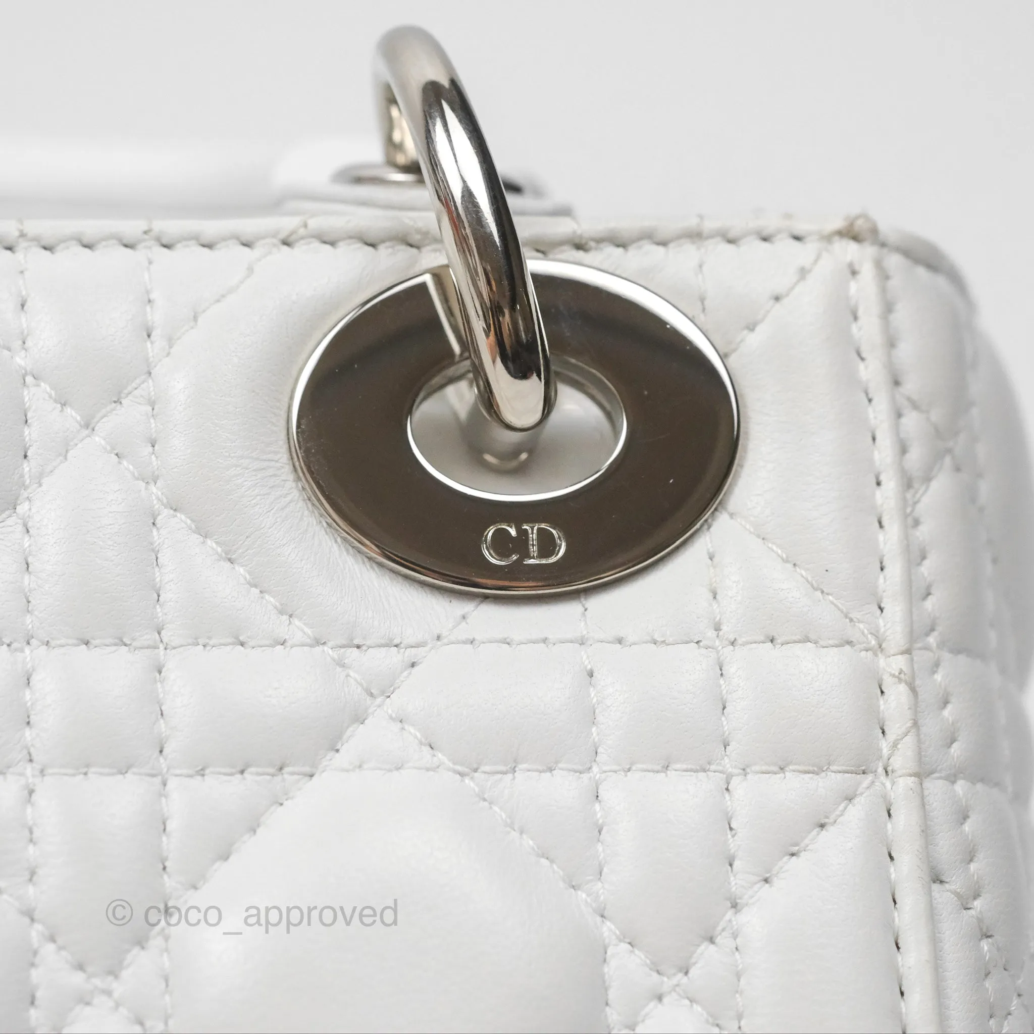 Christian Dior Cannage Mini Lady Dior White Silver Hardware
