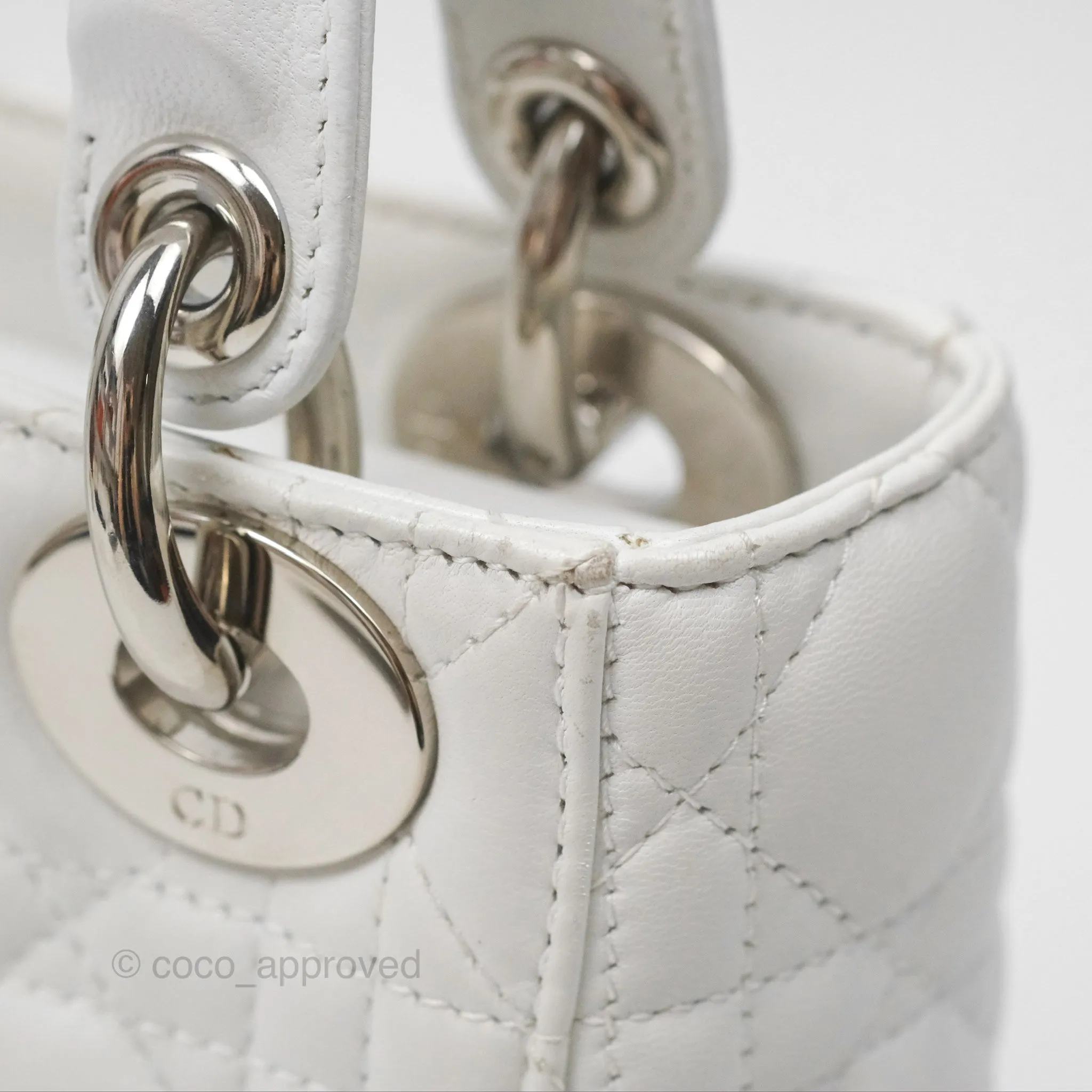 Christian Dior Cannage Mini Lady Dior White Silver Hardware