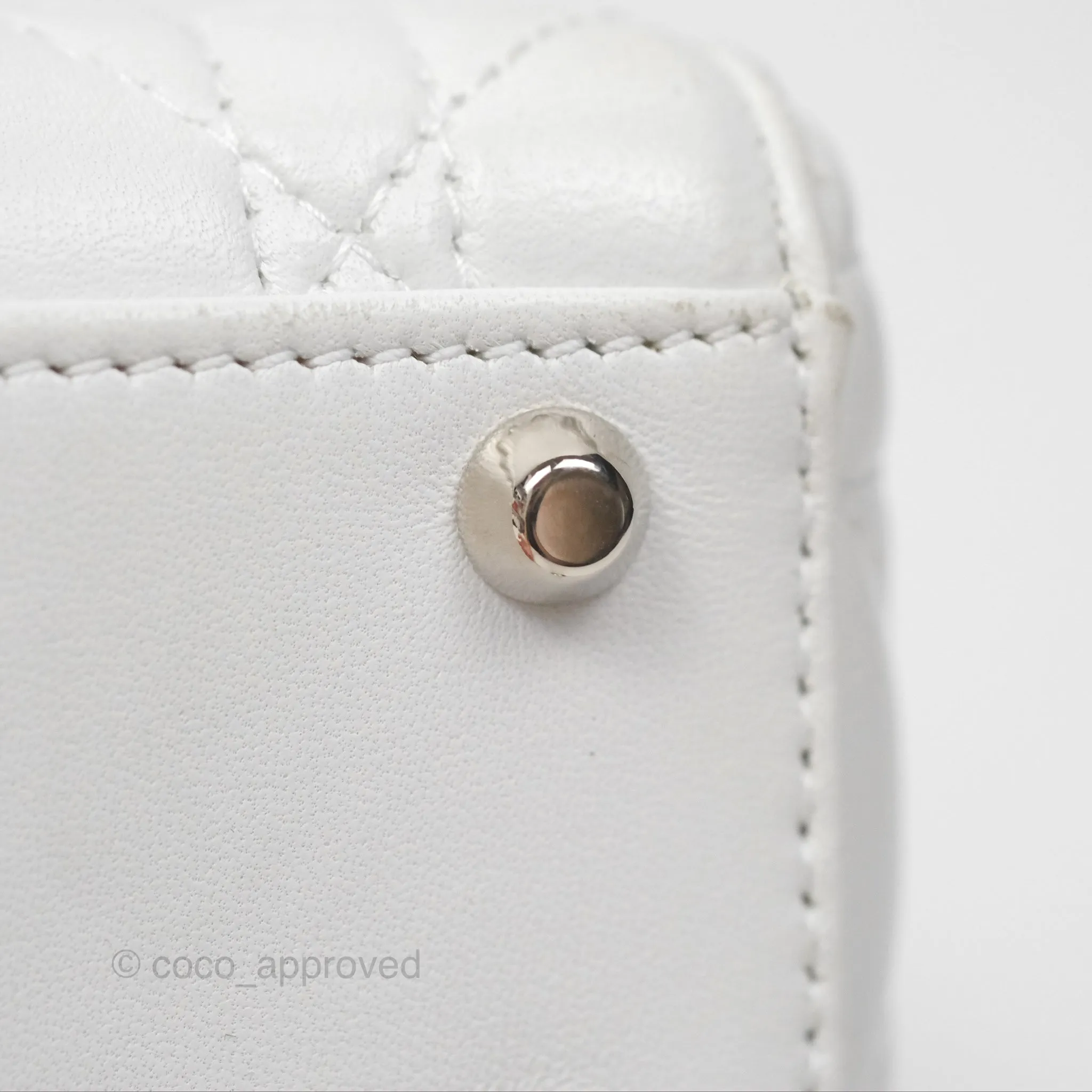 Christian Dior Cannage Mini Lady Dior White Silver Hardware