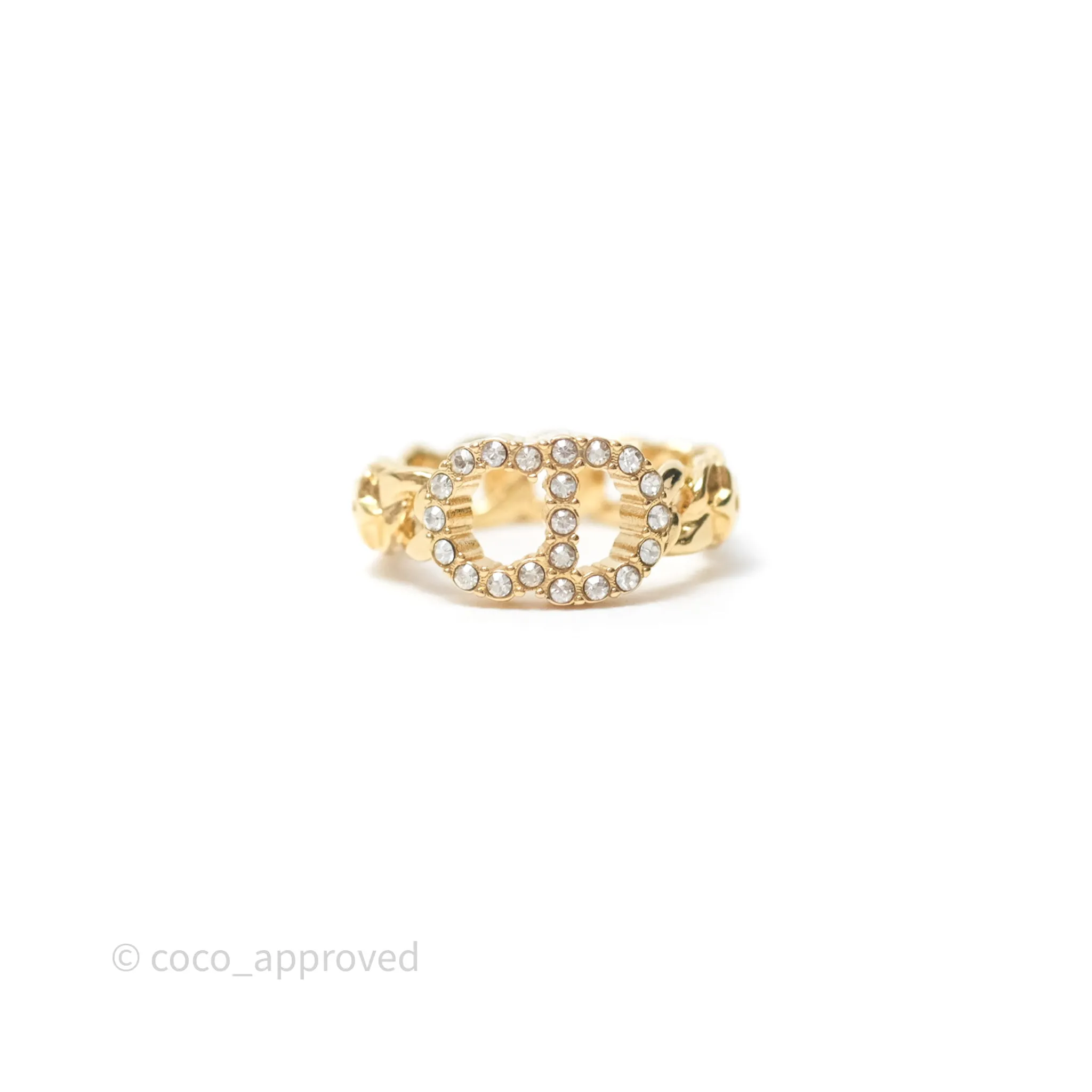 Christian Dior CD Crystal Ring Gold Tone