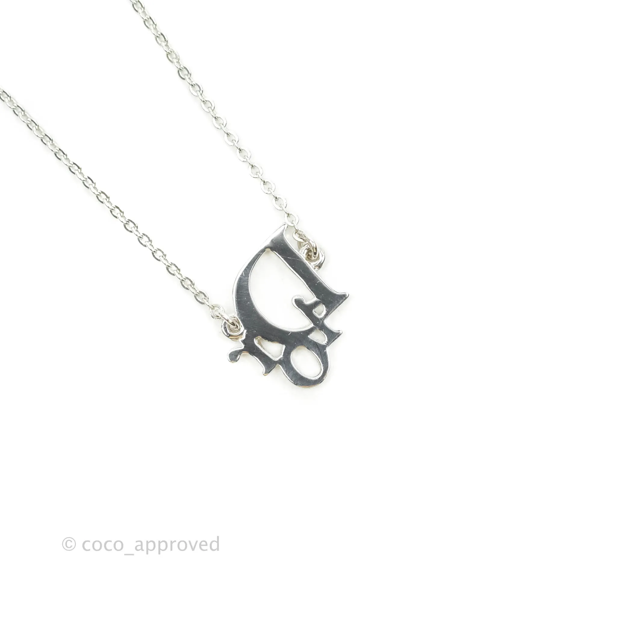 Christian Dior Crystal Oblique Necklace Silver Tone