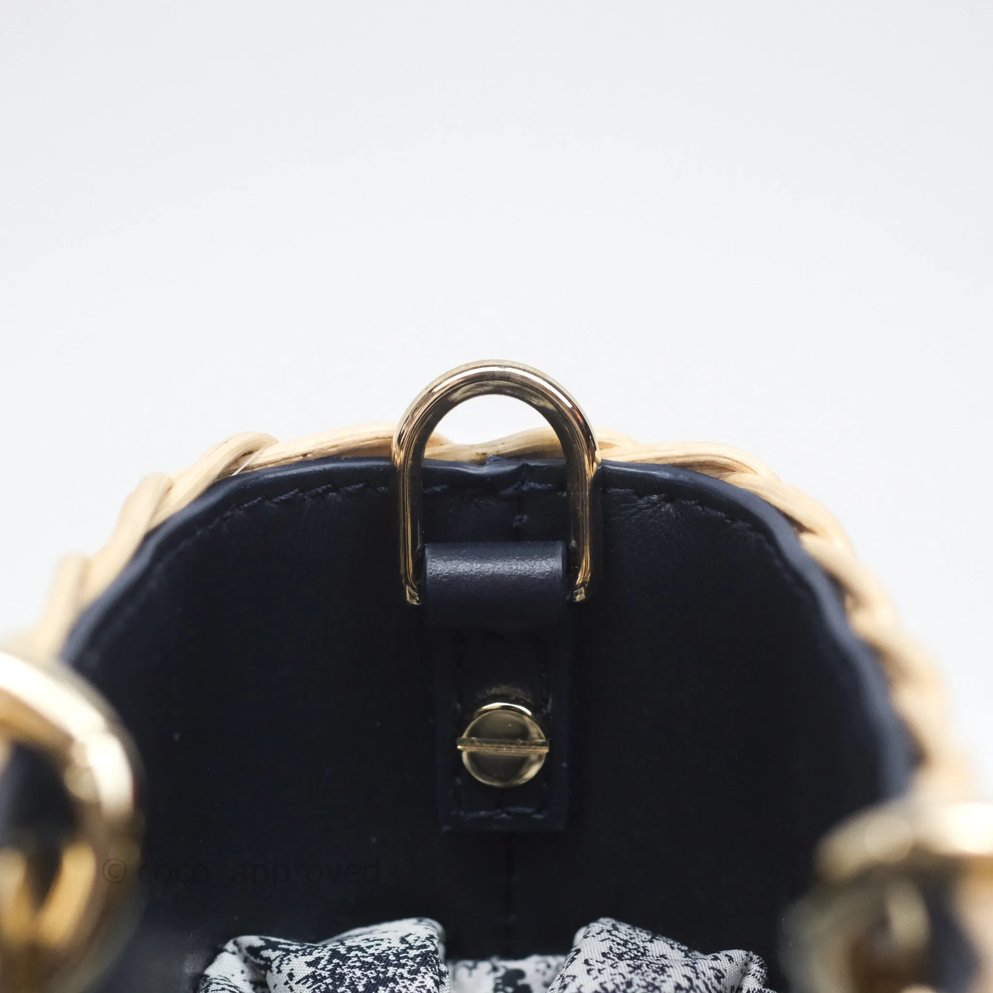 Christian Dior Dioriviera Medium Lady D-Joy Bag Natural Rattan and Blue Dior Oblique Jacquard