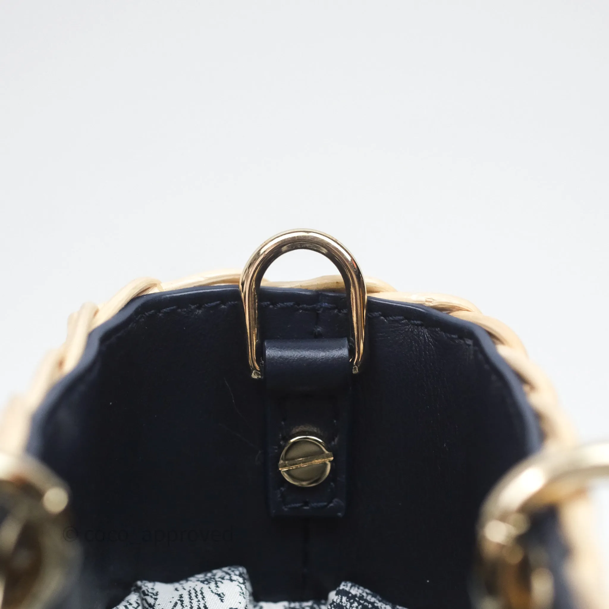 Christian Dior Dioriviera Medium Lady D-Joy Bag Natural Rattan and Blue Dior Oblique Jacquard