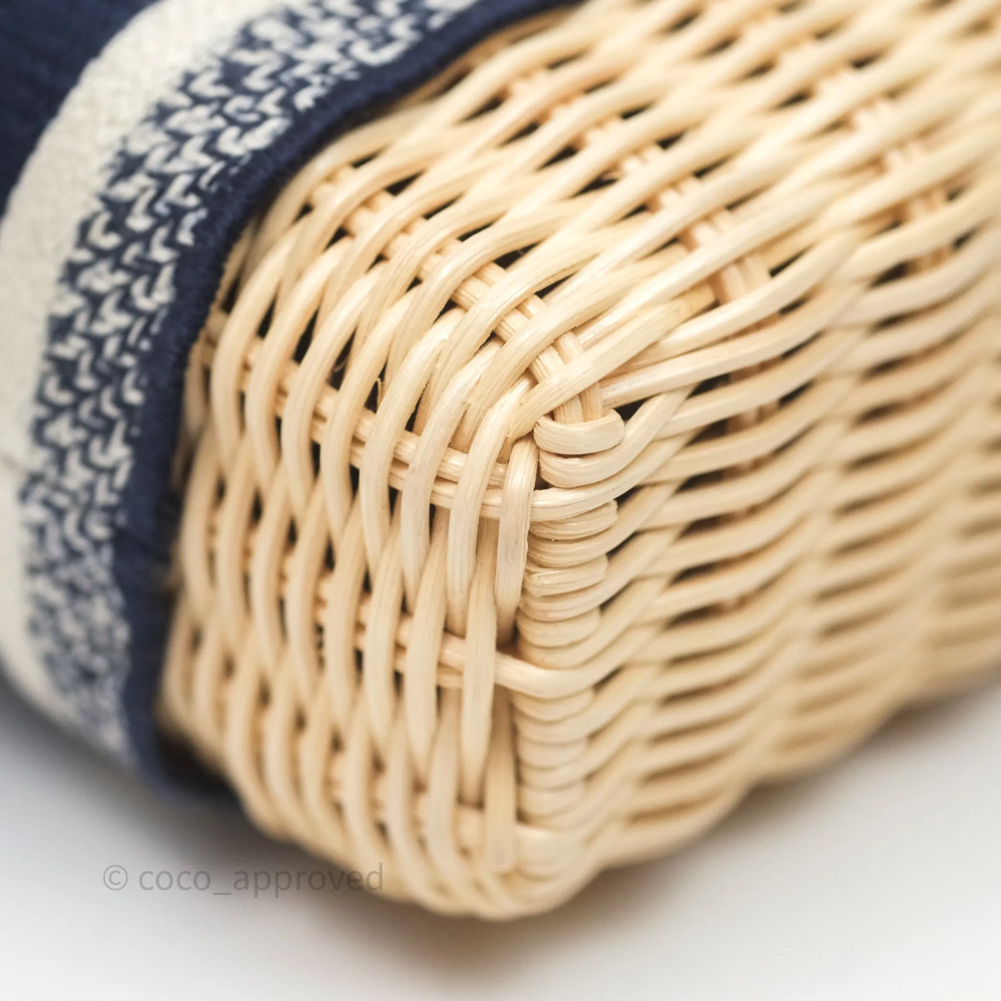 Christian Dior Dioriviera Medium Lady D-Joy Bag Natural Rattan and Blue Dior Oblique Jacquard