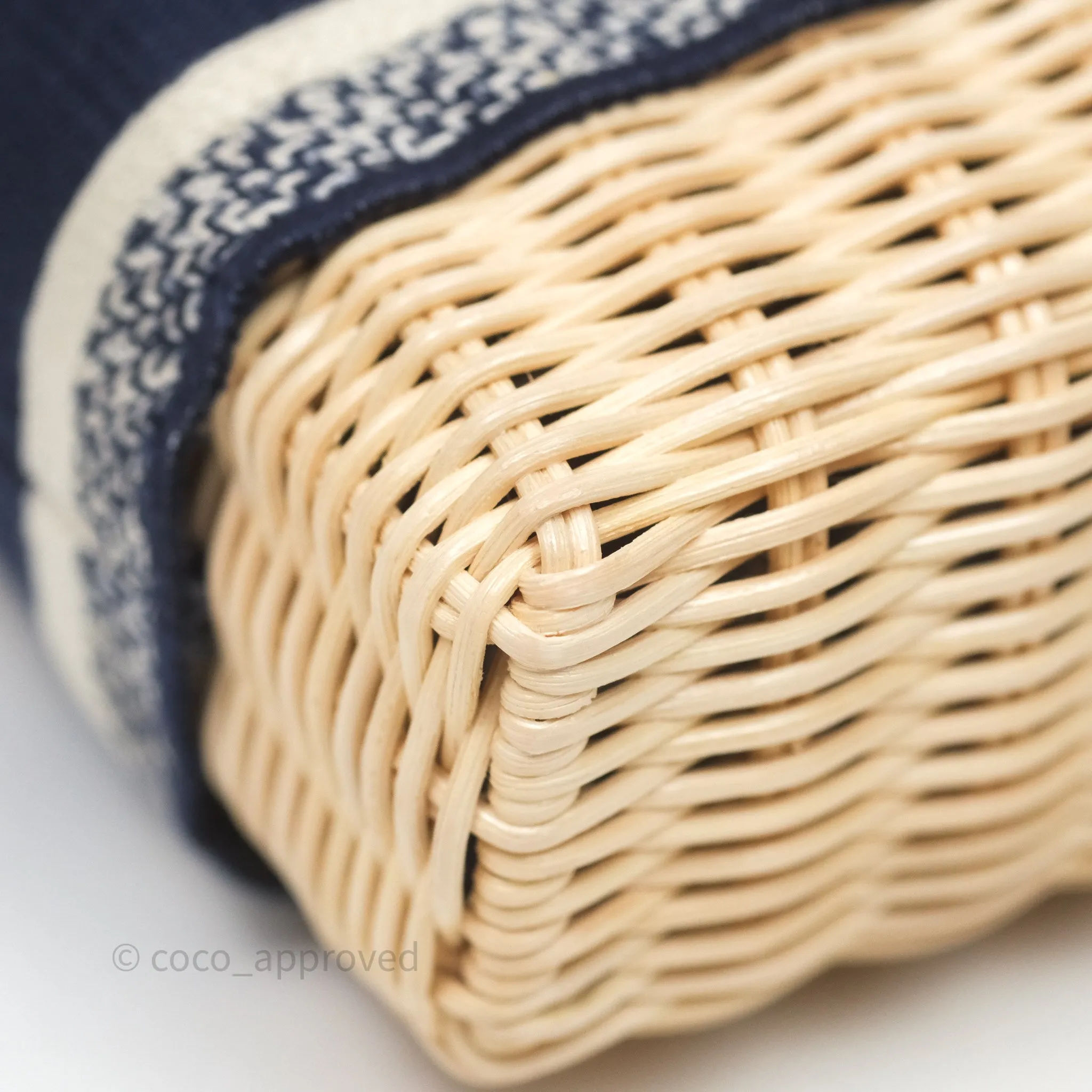 Christian Dior Dioriviera Medium Lady D-Joy Bag Natural Rattan and Blue Dior Oblique Jacquard