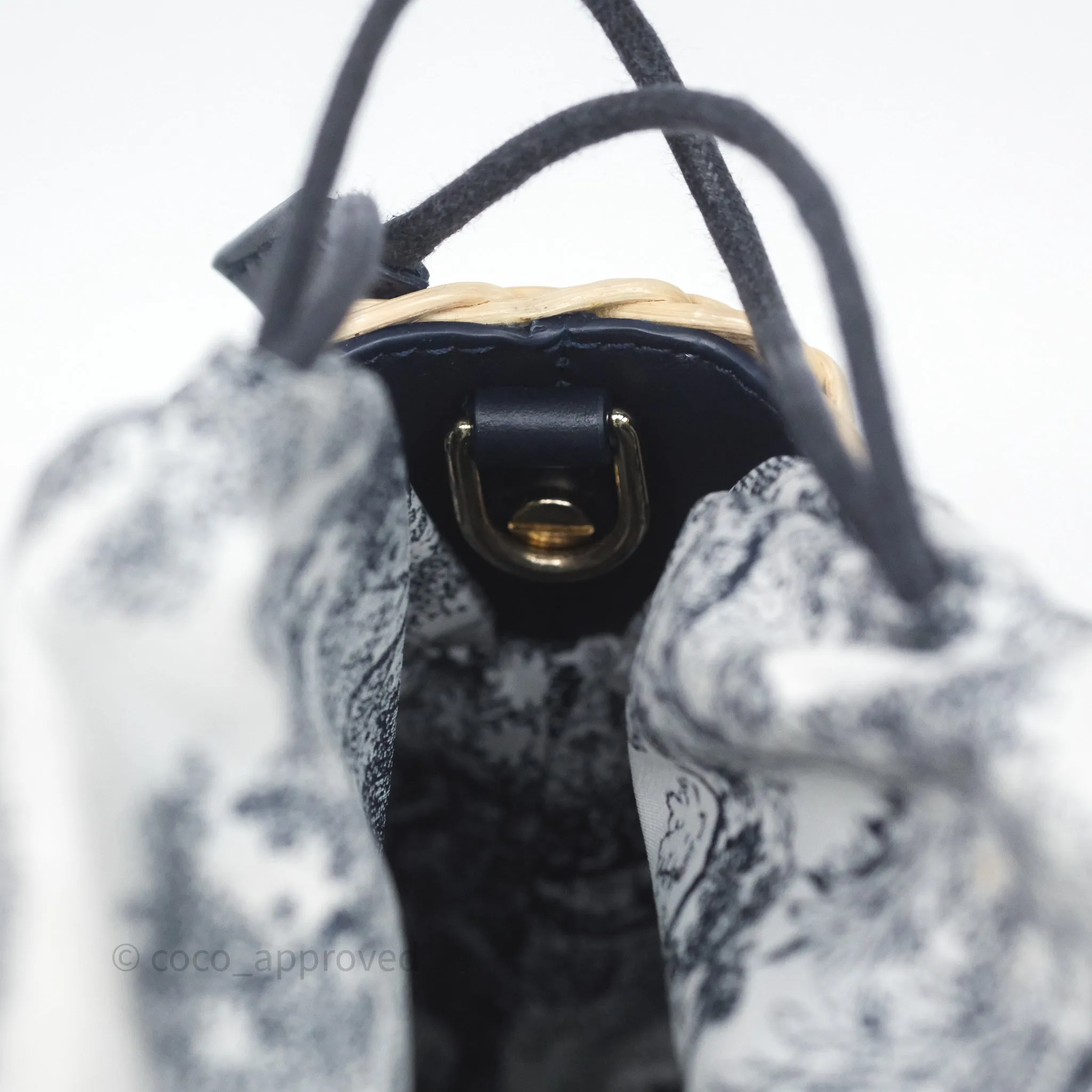 Christian Dior Dioriviera Medium Lady D-Joy Bag Natural Rattan and Blue Dior Oblique Jacquard