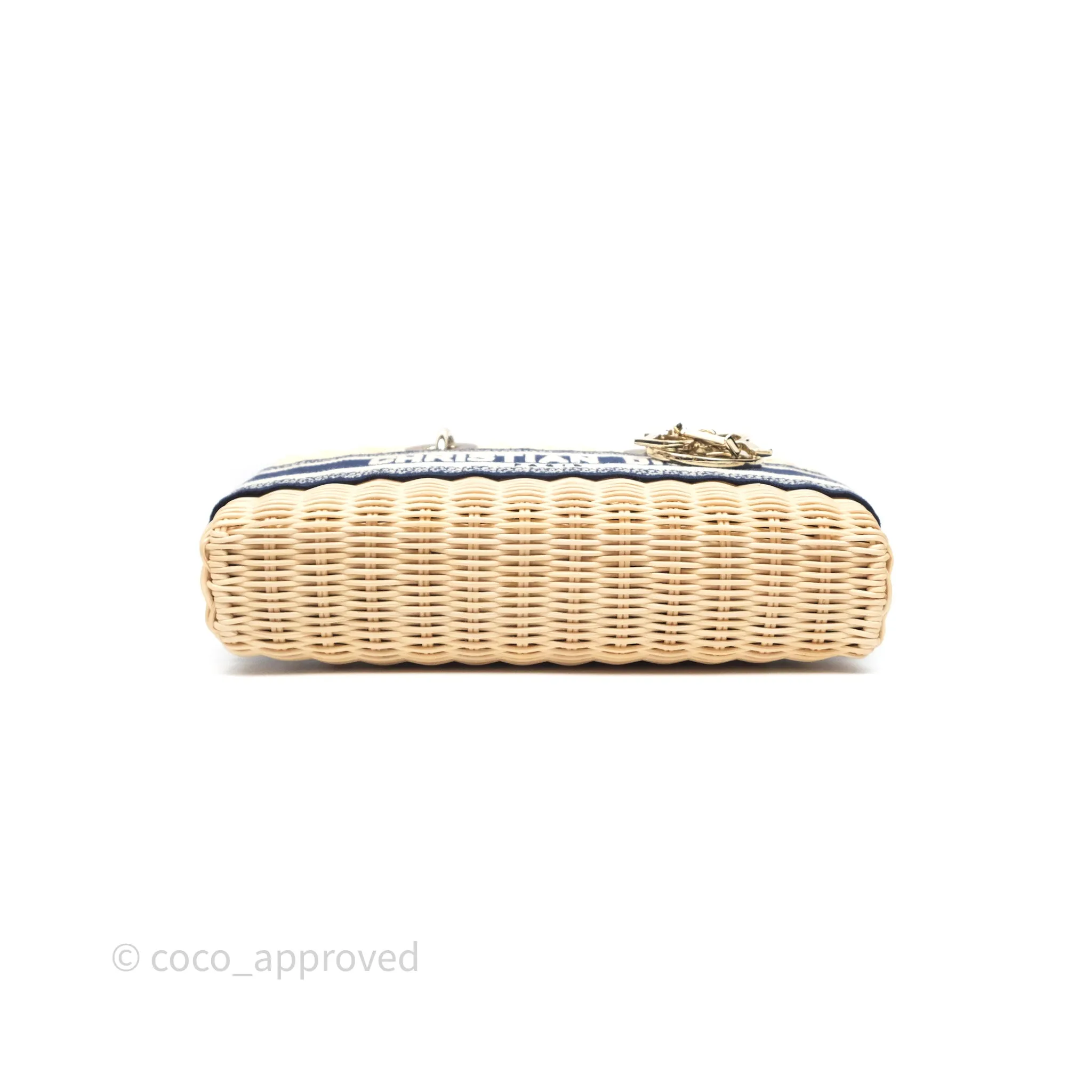 Christian Dior Dioriviera Medium Lady D-Joy Bag Natural Rattan and Blue Dior Oblique Jacquard