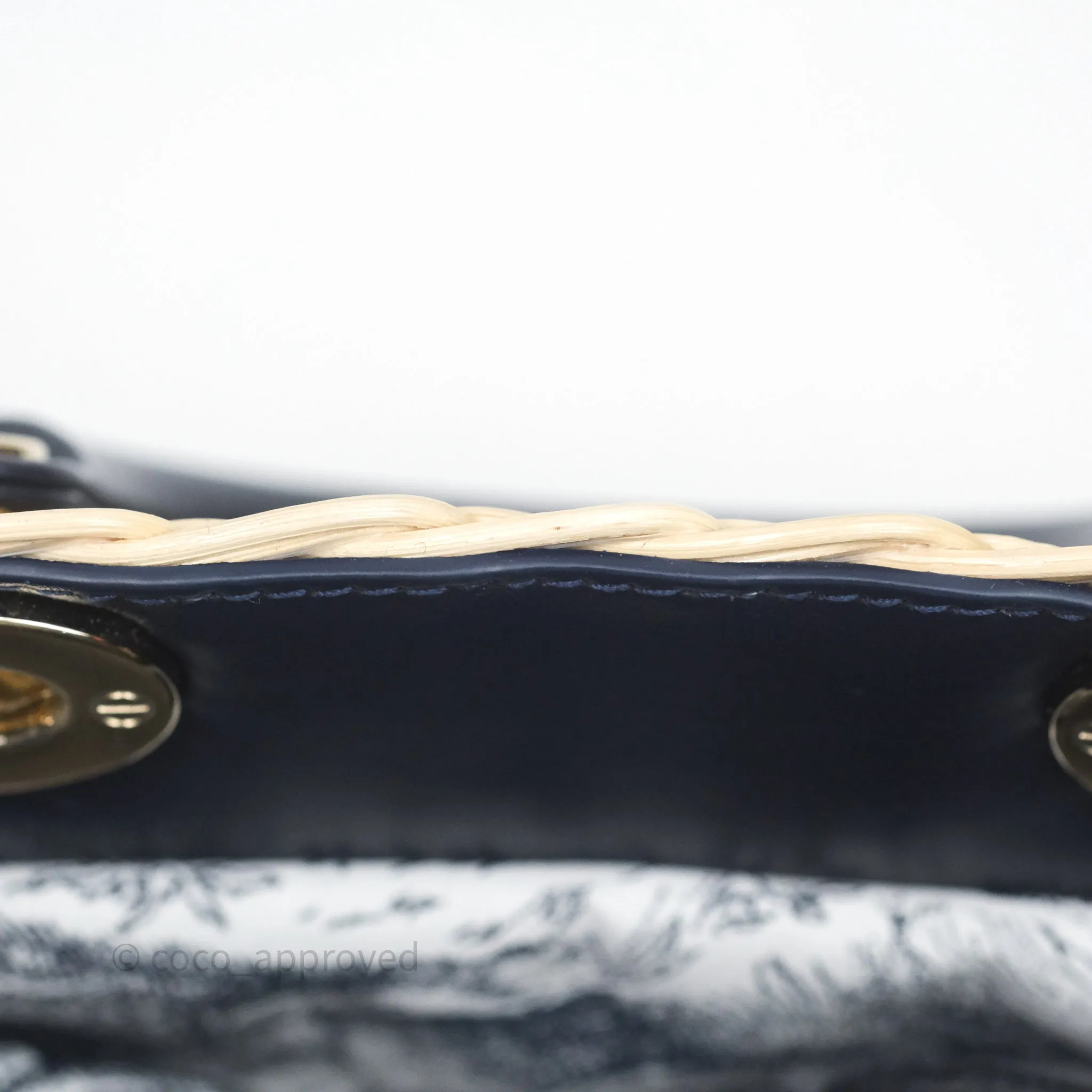 Christian Dior Dioriviera Medium Lady D-Joy Bag Natural Rattan and Blue Dior Oblique Jacquard