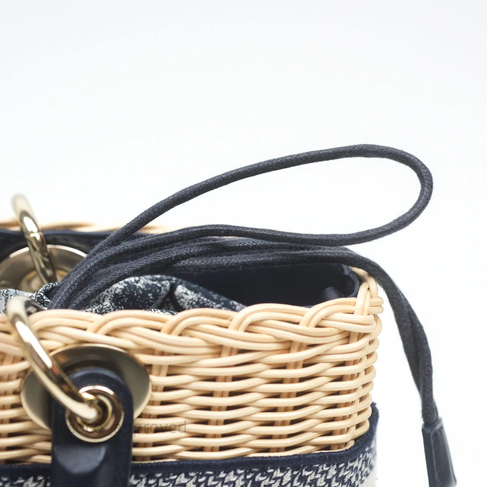 Christian Dior Dioriviera Medium Lady D-Joy Bag Natural Rattan and Blue Dior Oblique Jacquard