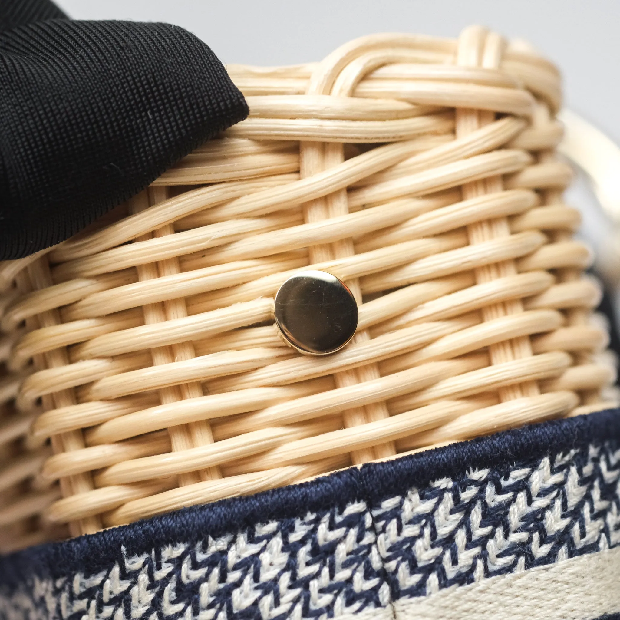 Christian Dior Dioriviera Medium Lady D-Joy Bag Natural Rattan and Blue Dior Oblique Jacquard