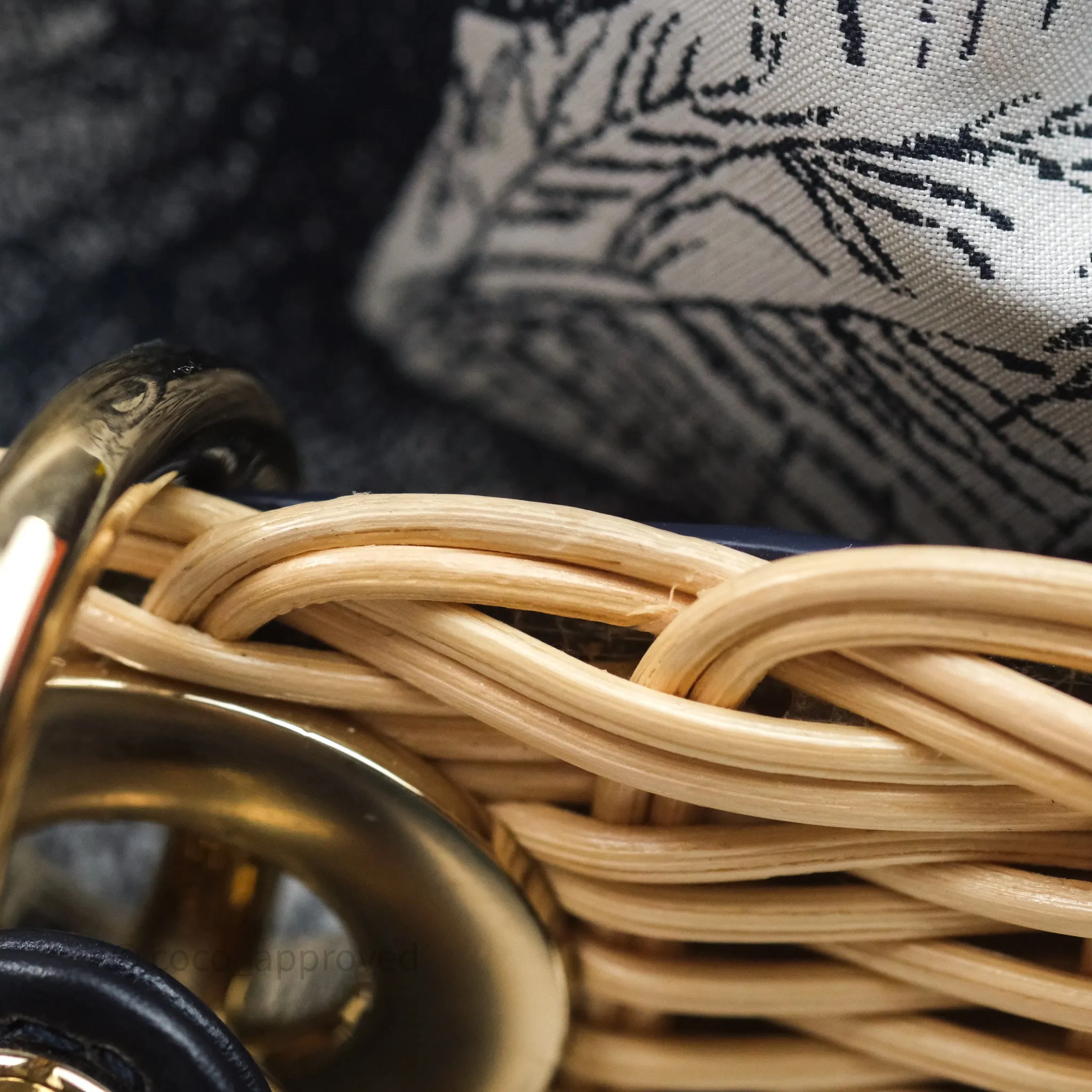 Christian Dior Dioriviera Medium Lady D-Joy Bag Natural Rattan and Blue Dior Oblique Jacquard